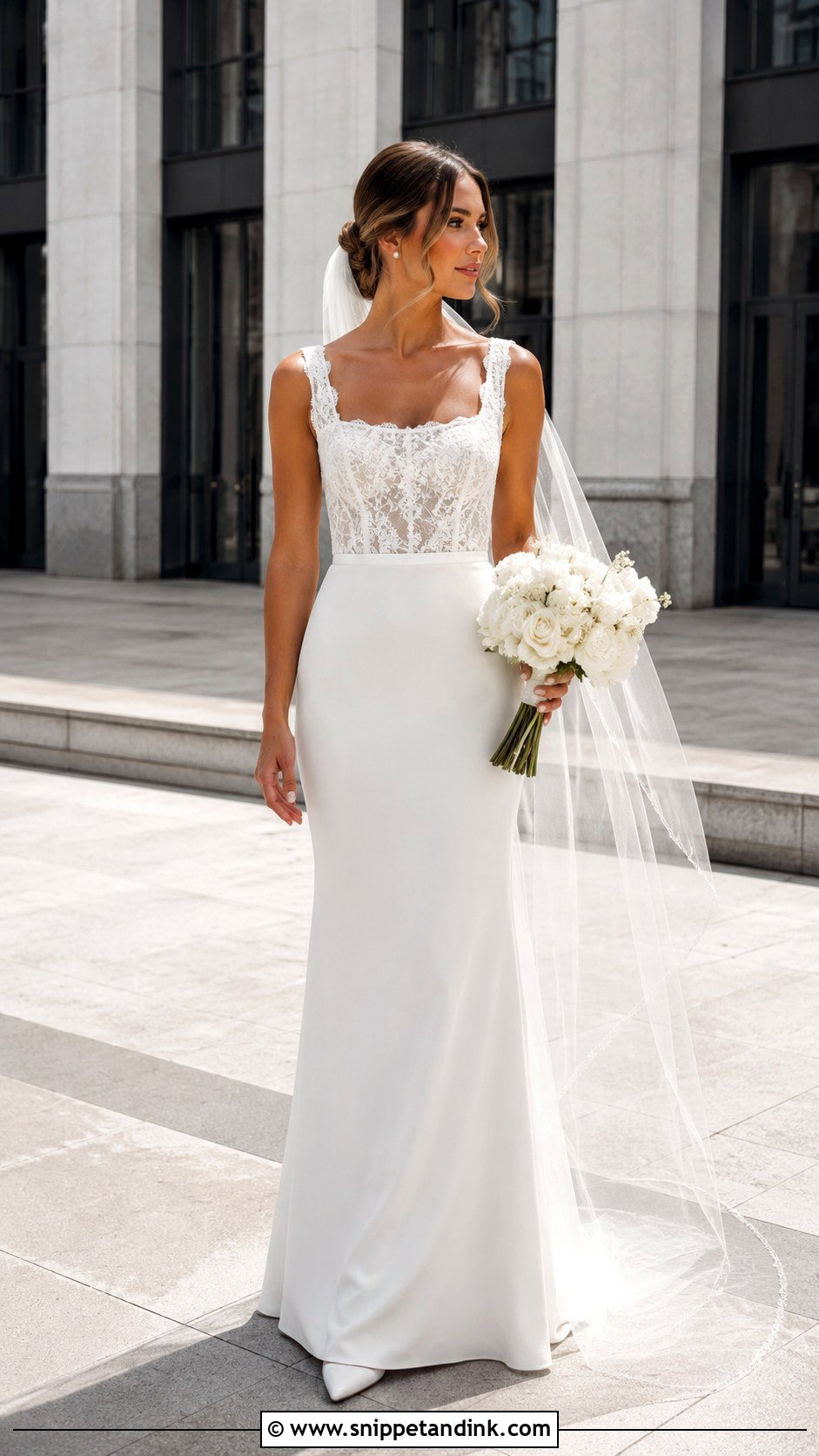 Minimal Lace Wedding Dress With Crepe Skirt - Snippet and Ink - 20 Modern Lace Wedding Dress Ideas