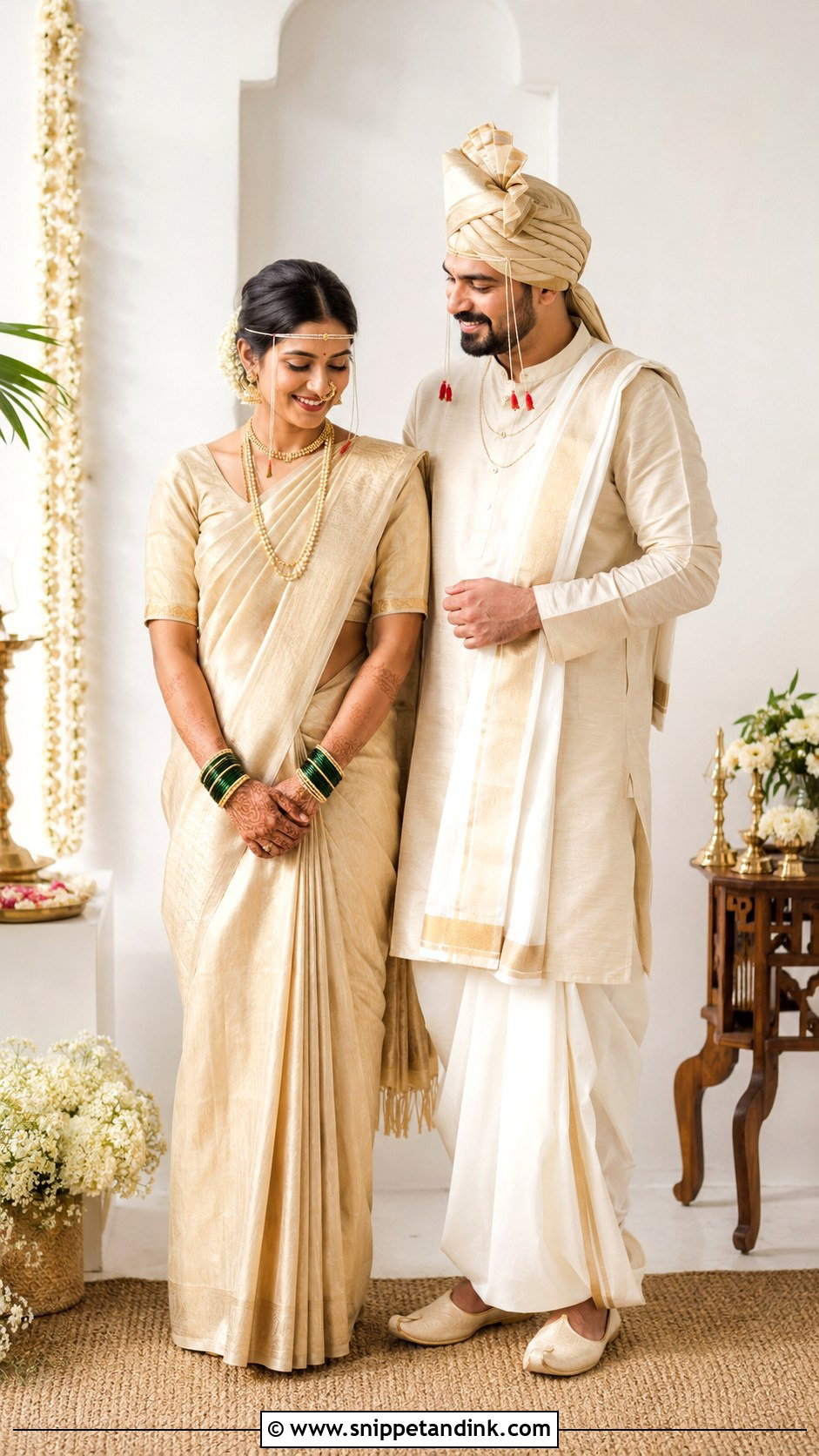 Minimal Maharashtrian Wedding Couple Outfit - Snippet and Ink - 25 Maharashtrian Wedding Couple Outfits