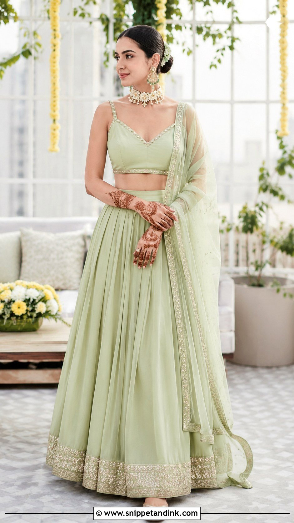 Minimal Mehendi Outfit For Bride - Snippet and Ink - 30 Unique Mehendi Outfits for Bride