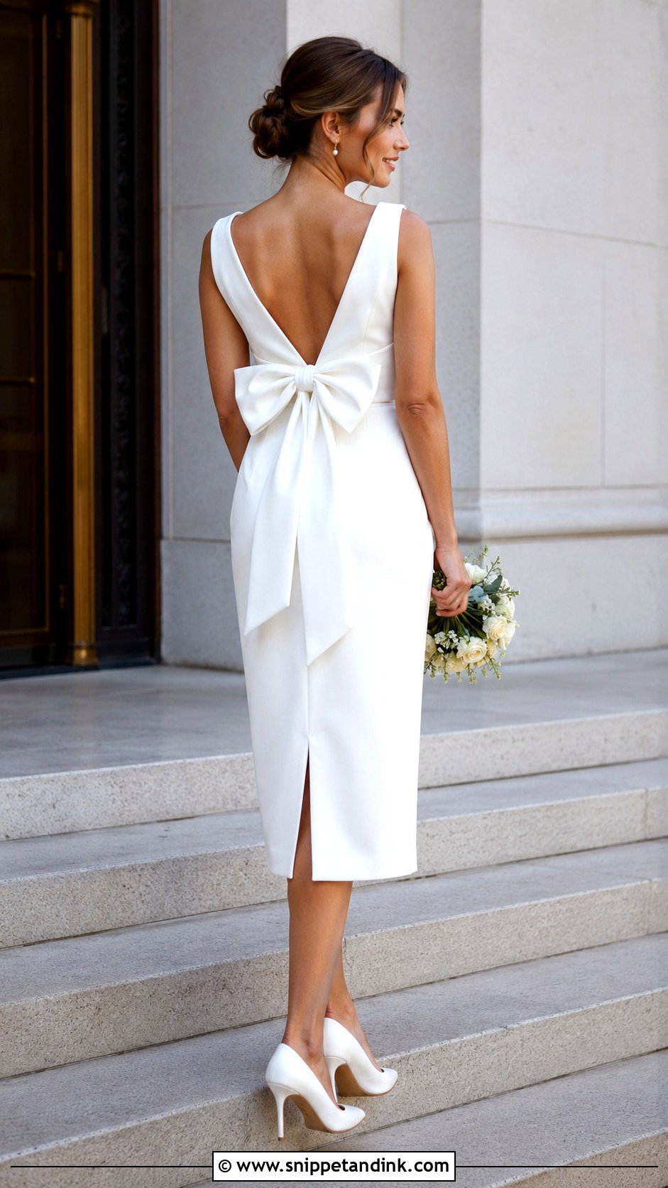 Minimal Midi Civil Wedding Dress With Statement Bow - Snippet and Ink - 25 Civil Wedding Dress Simple Midi Ideas