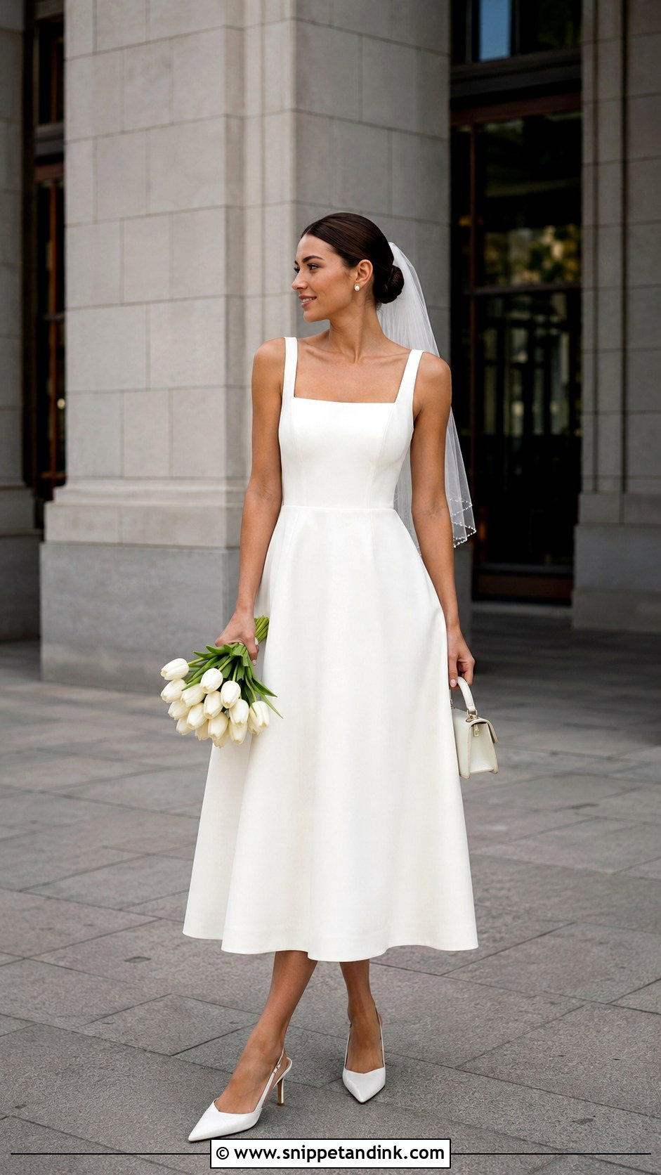Minimal Midi Wedding Dress - Snippet and Ink - 20 Minimal Bride Dress Ideas