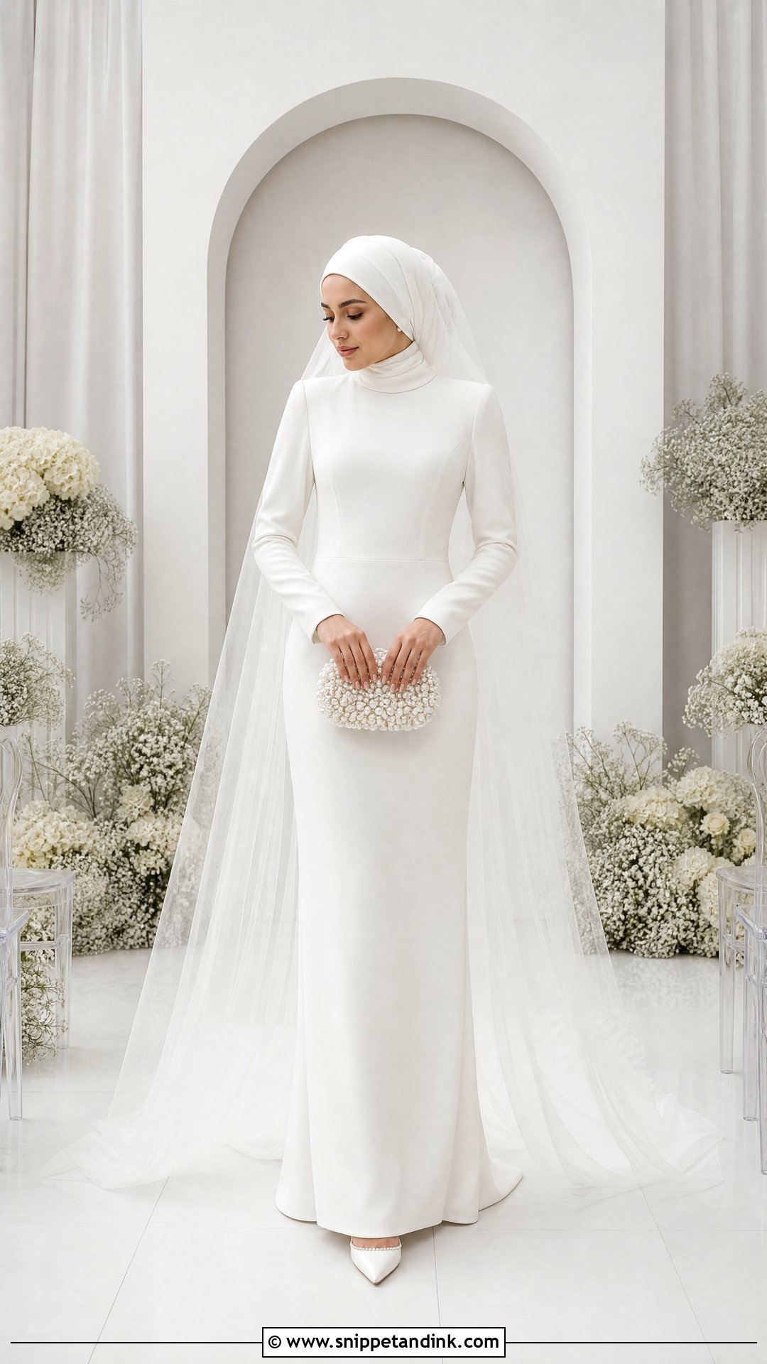 Minimal Nikah Hijab With Crepe Dress - Snippet and Ink - 20 Nikah Hijab Style Ideas