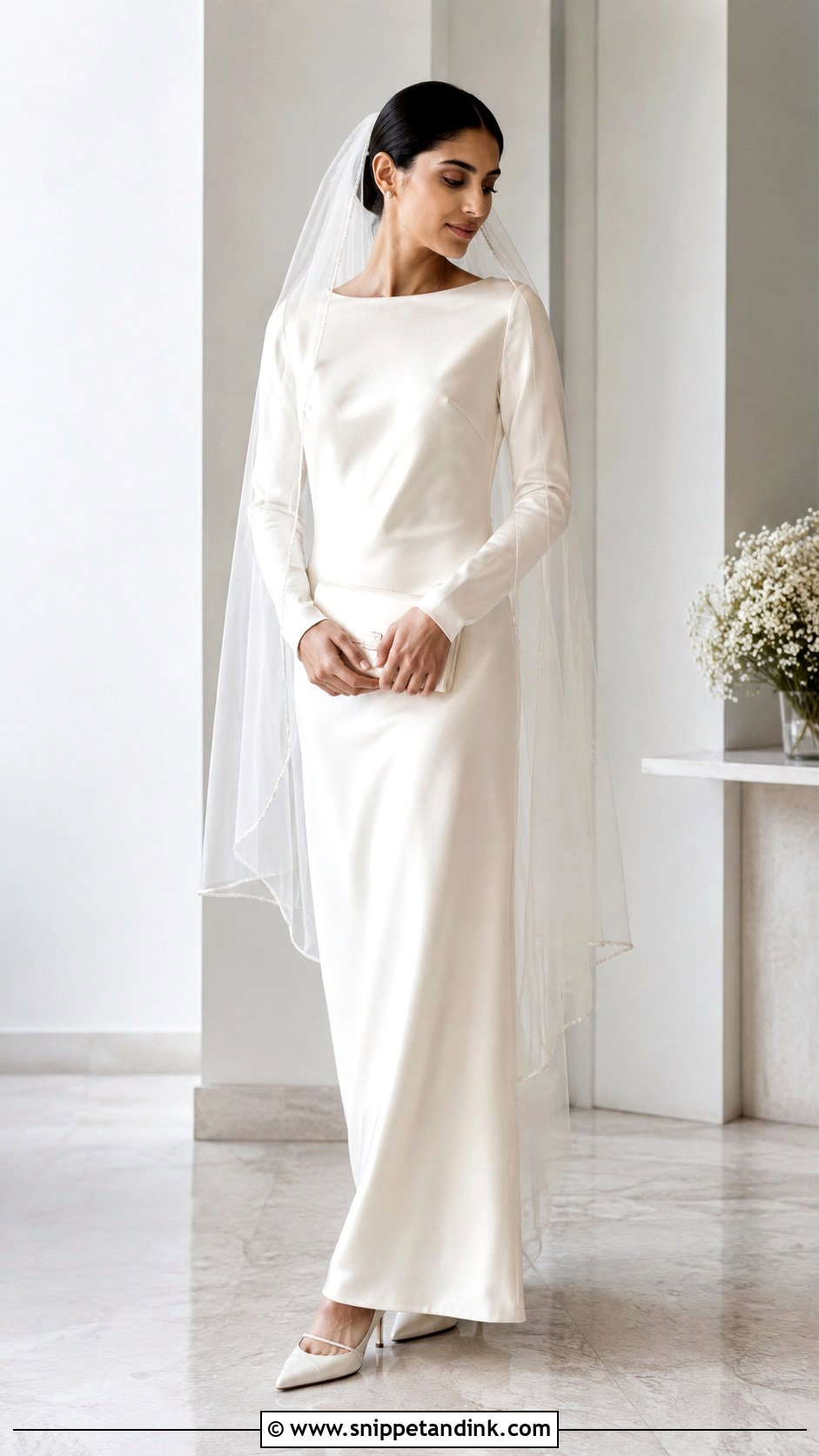 Minimal Nikah Veil With Plain Silk Dress - Snippet and Ink - 25 Nikah Veil Ideas