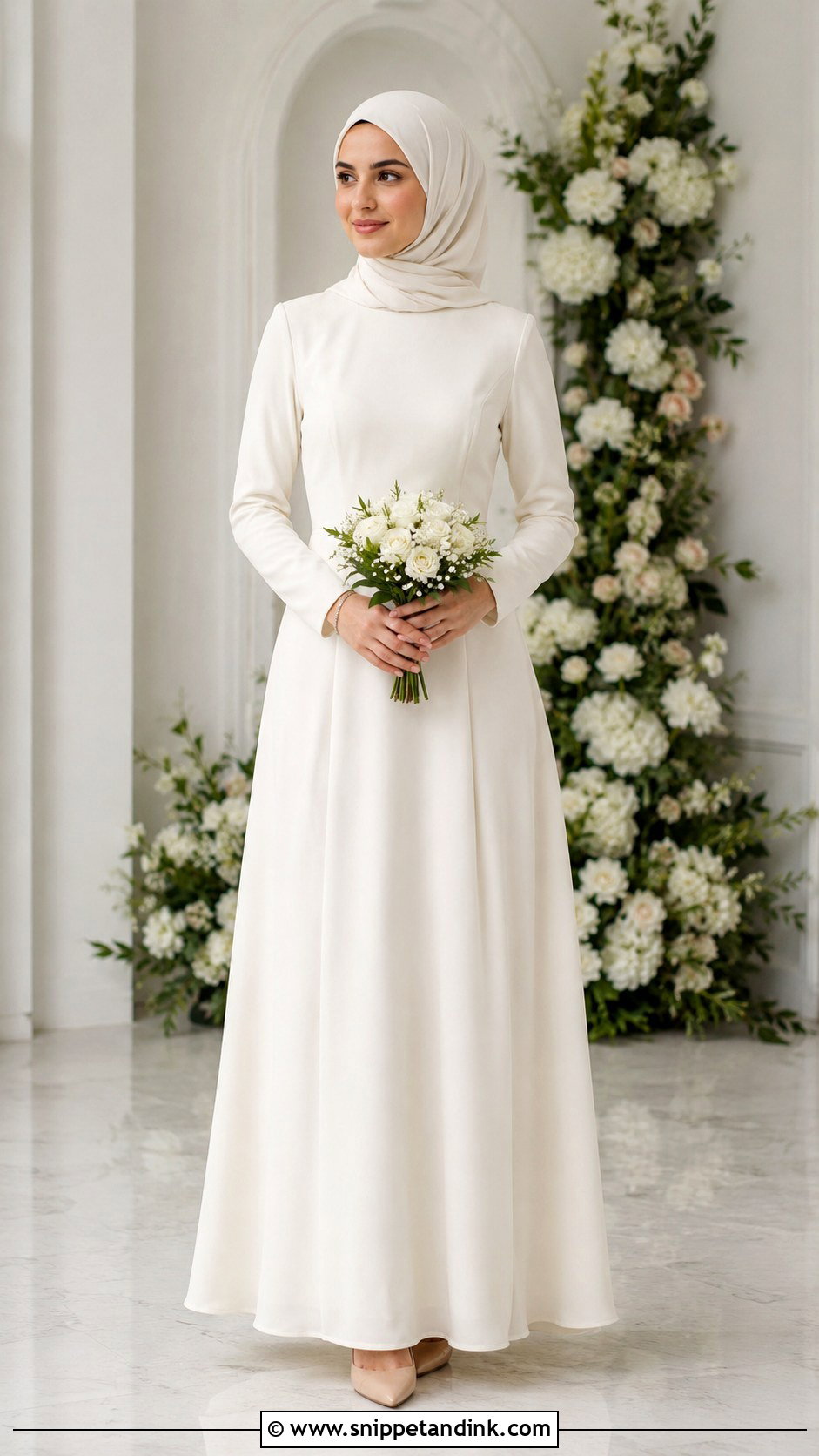 Minimal Nikkah Dress With Clean Hijab - Snippet and Ink - 30 Islamic Nikkah Outfit Ideas