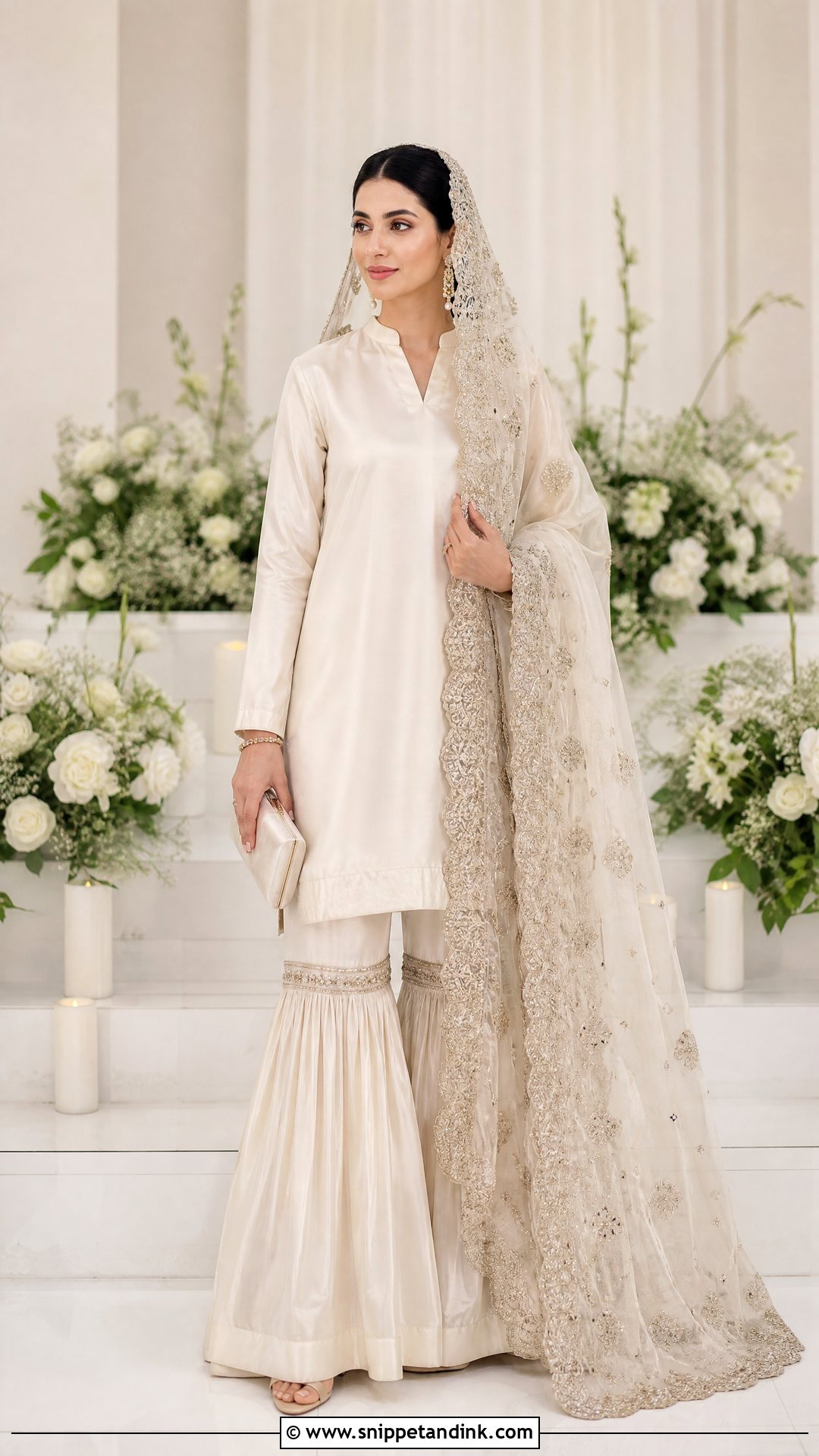 Minimal Nikkah Gharara With Statement Dupatta - Snippet and Ink - 20 Nikkah Gharara Outfit Ideas