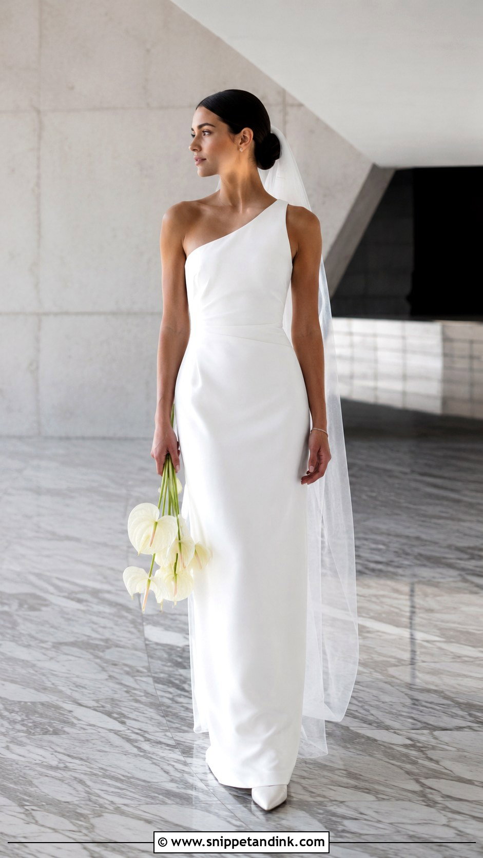 Minimal One Shoulder Wedding Dress - Snippet and Ink - 20 Minimal Bride Dress Ideas