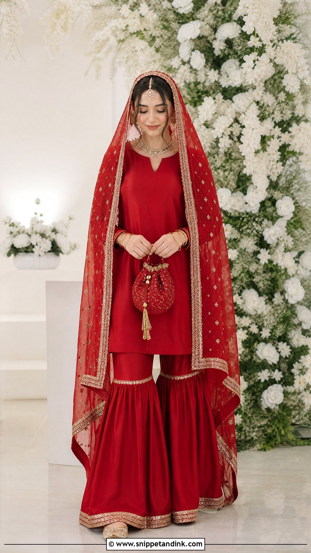 Minimal Red Bridal Gharara For Nikah - Snippet and Ink - 20 Red Bridal Gharara Ideas