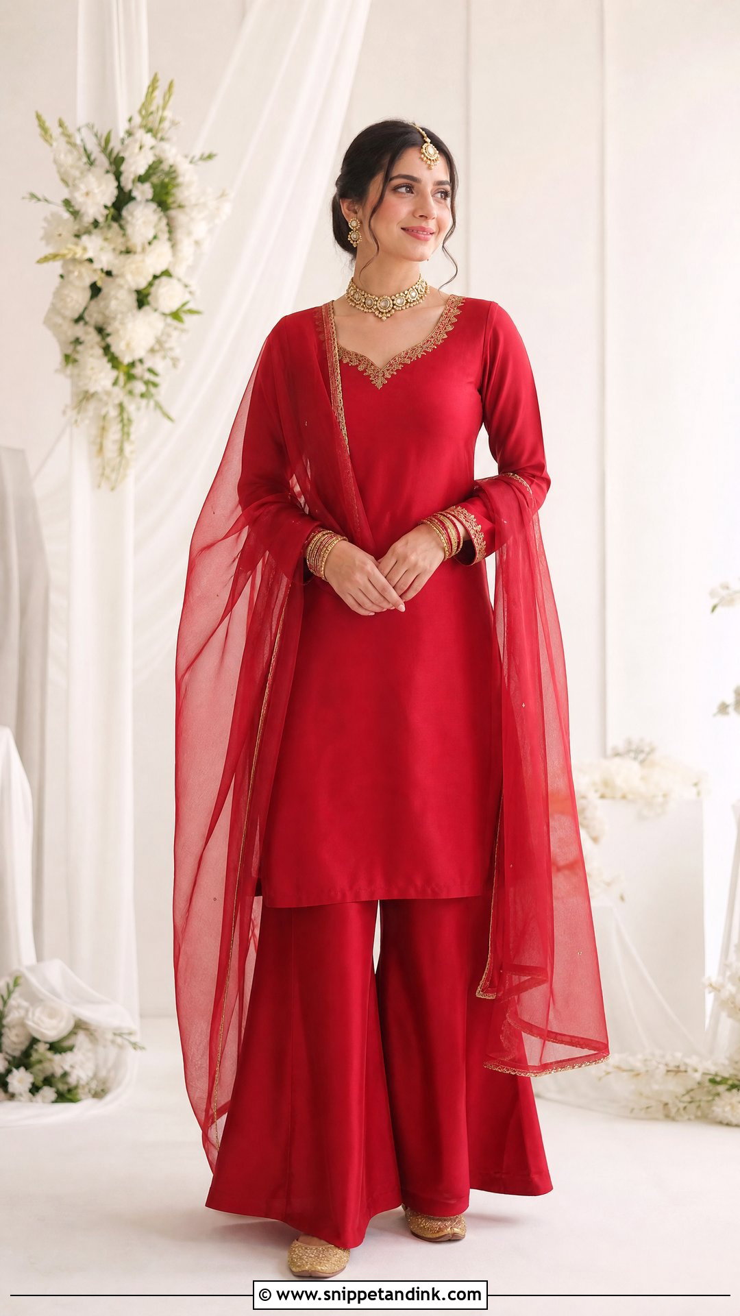 Minimal Red Bridal Sharara - Snippet and Ink - 20 Red Bridal Sharara Ideas