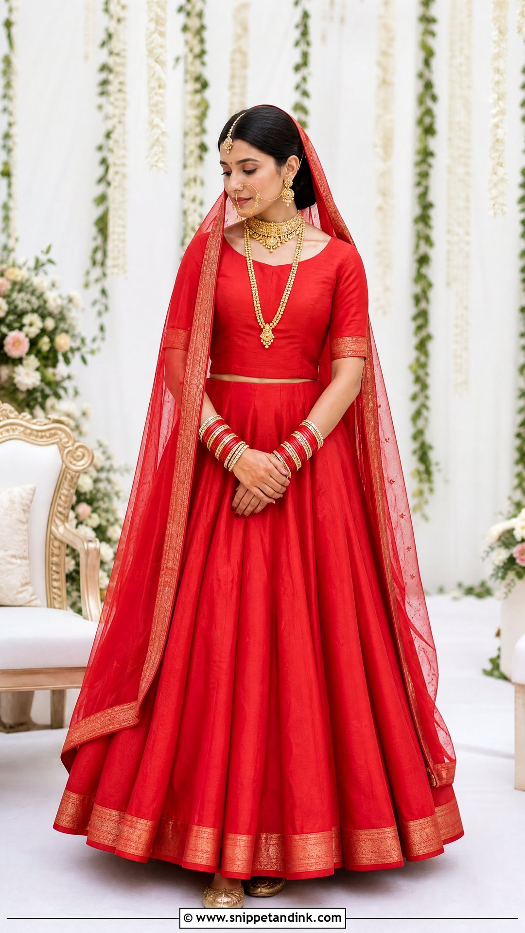 Minimal Red Garhwali Bride Lehenga - Snippet and Ink - 25 Garhwali Bride Ideas