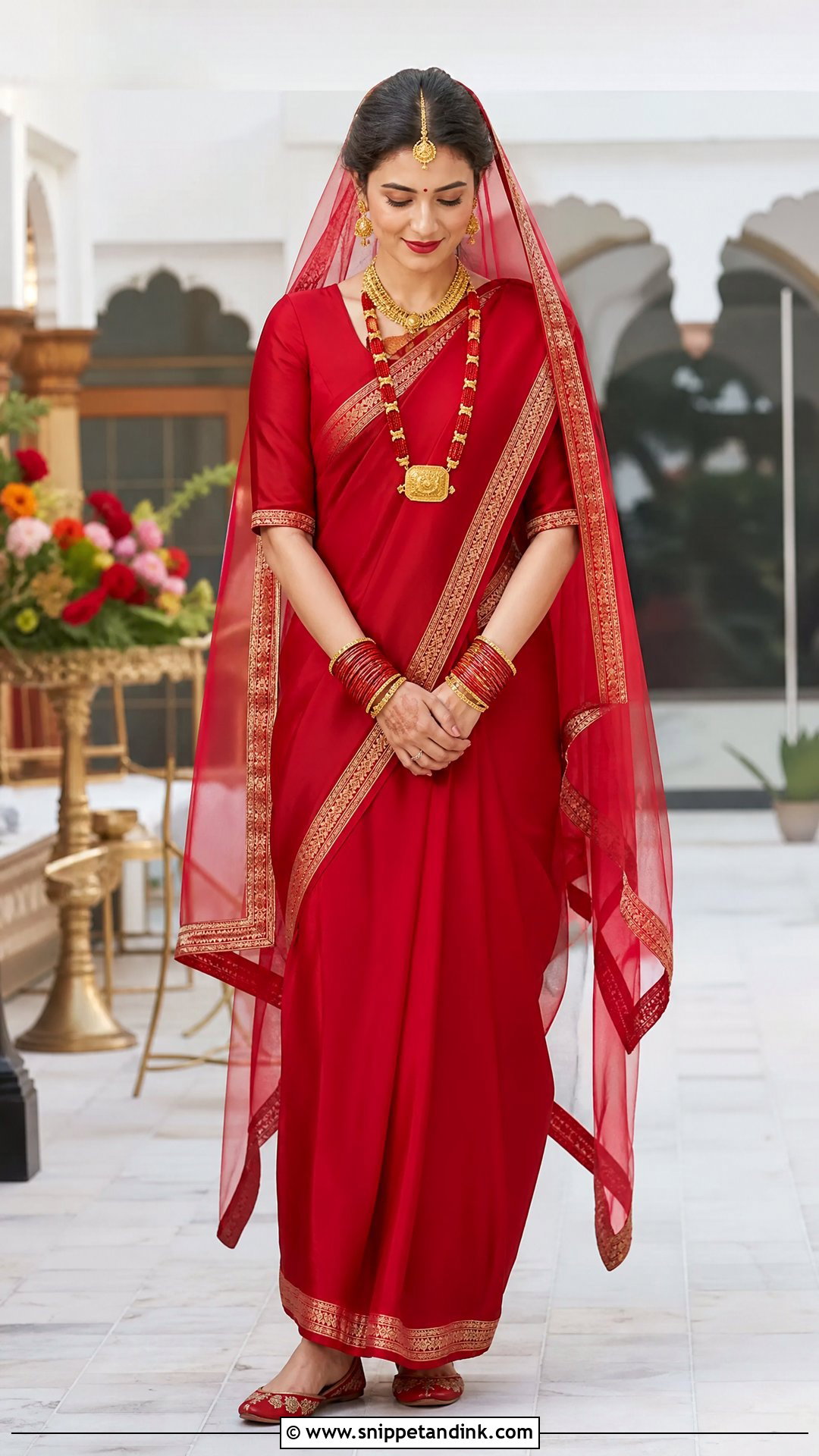 Minimal Red Nepali Wedding Sari - Snippet and Ink - 25 Nepali Wedding Dress Ideas