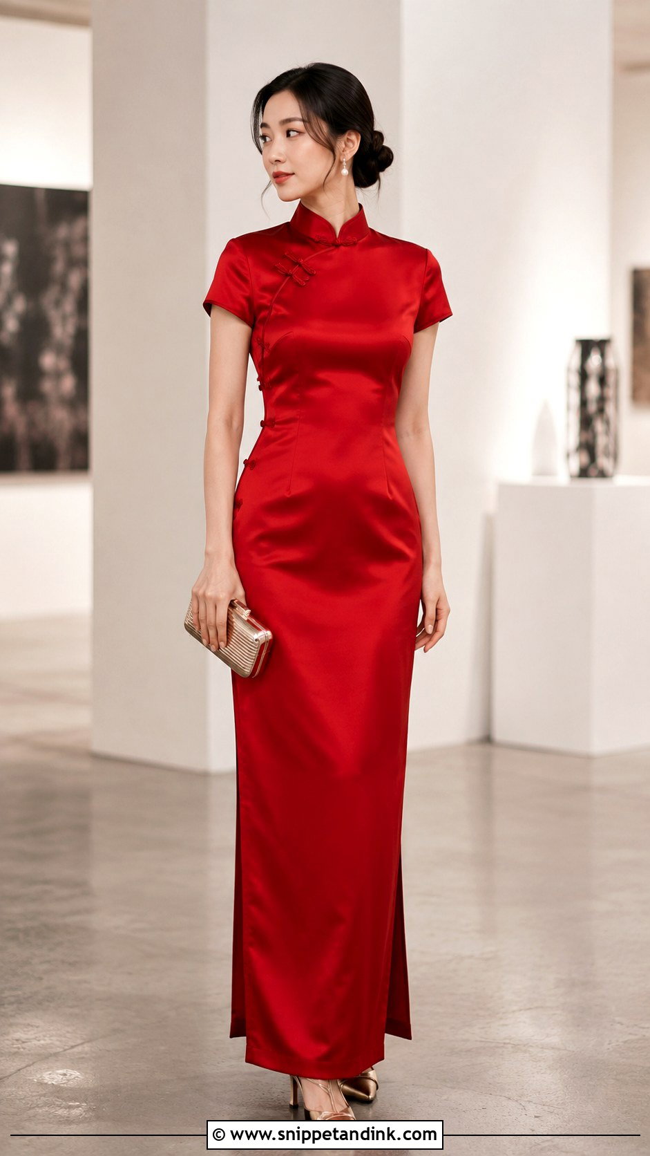 Minimal Red Satin Qipao Wedding Dress - Snippet and Ink - 20 China Wedding Dress Ideas