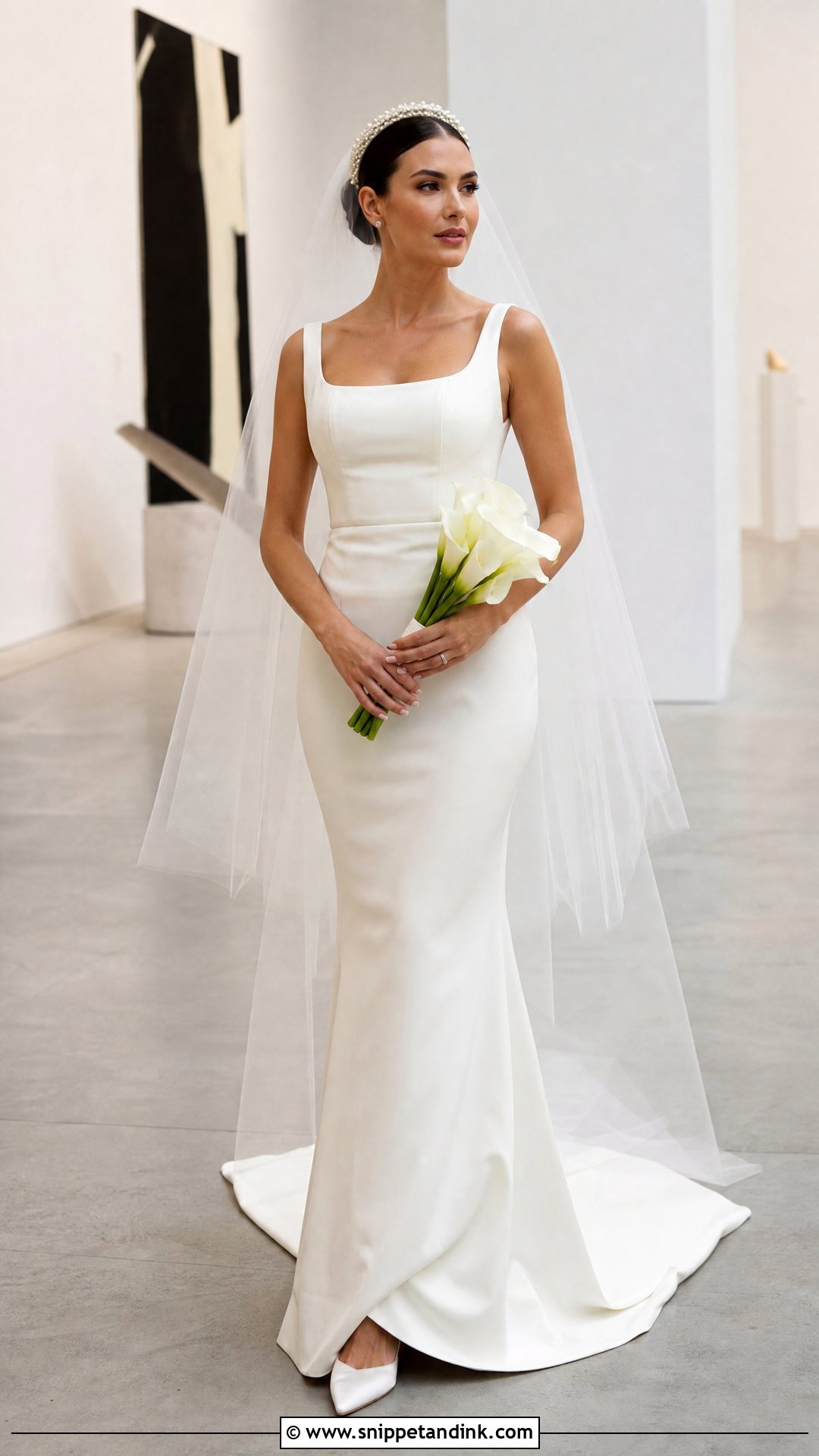 Minimal Reign Wedding Dress With Pearl Crown - Snippet and Ink - 20 Reign Wedding Dress Ideas