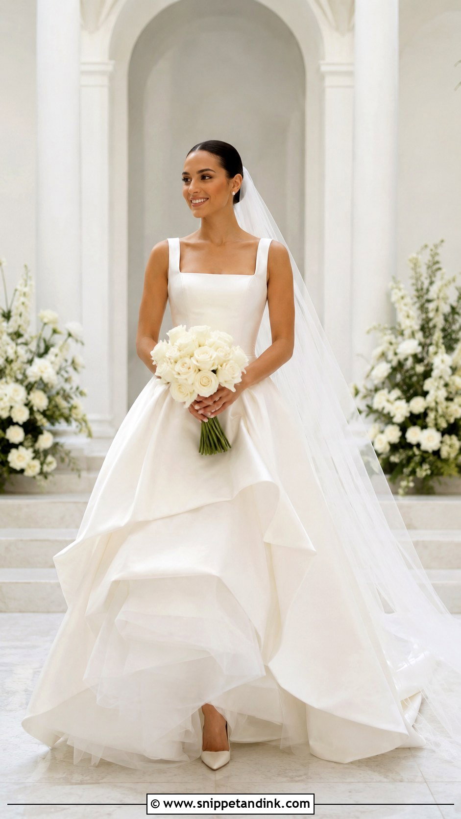 Minimal Satin Layered Skirt Wedding Dress - Snippet and Ink - 20 Layered Skirt Wedding Dress Ideas
