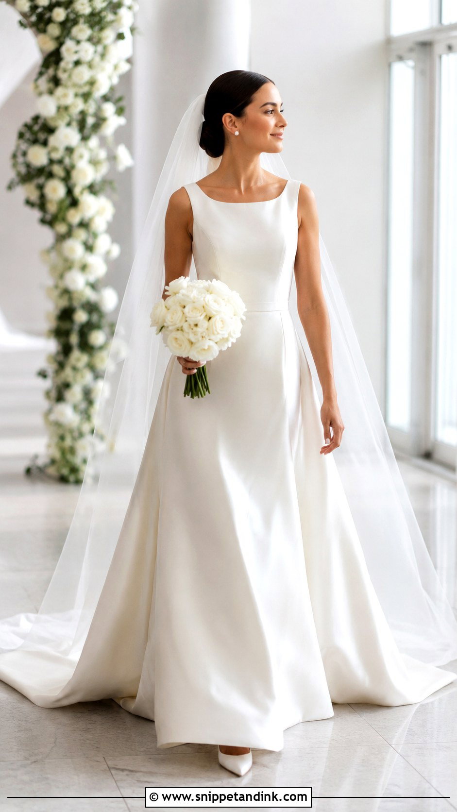 Minimal Satin Wedding Dress With Cathedral Veil - Snippet and Ink - 20 Classy Elegant Satin Wedding Dress Ideas