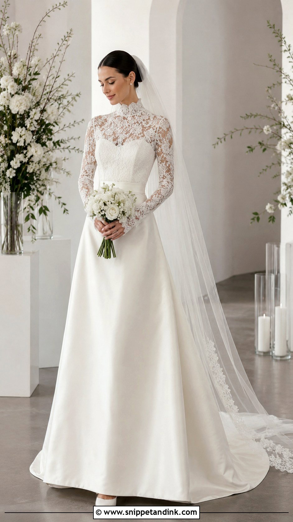 Minimal Satin Wedding Dress With Lace Topper - Snippet and Ink - 20 Grace Kelly Inspired Wedding Dress Ideas