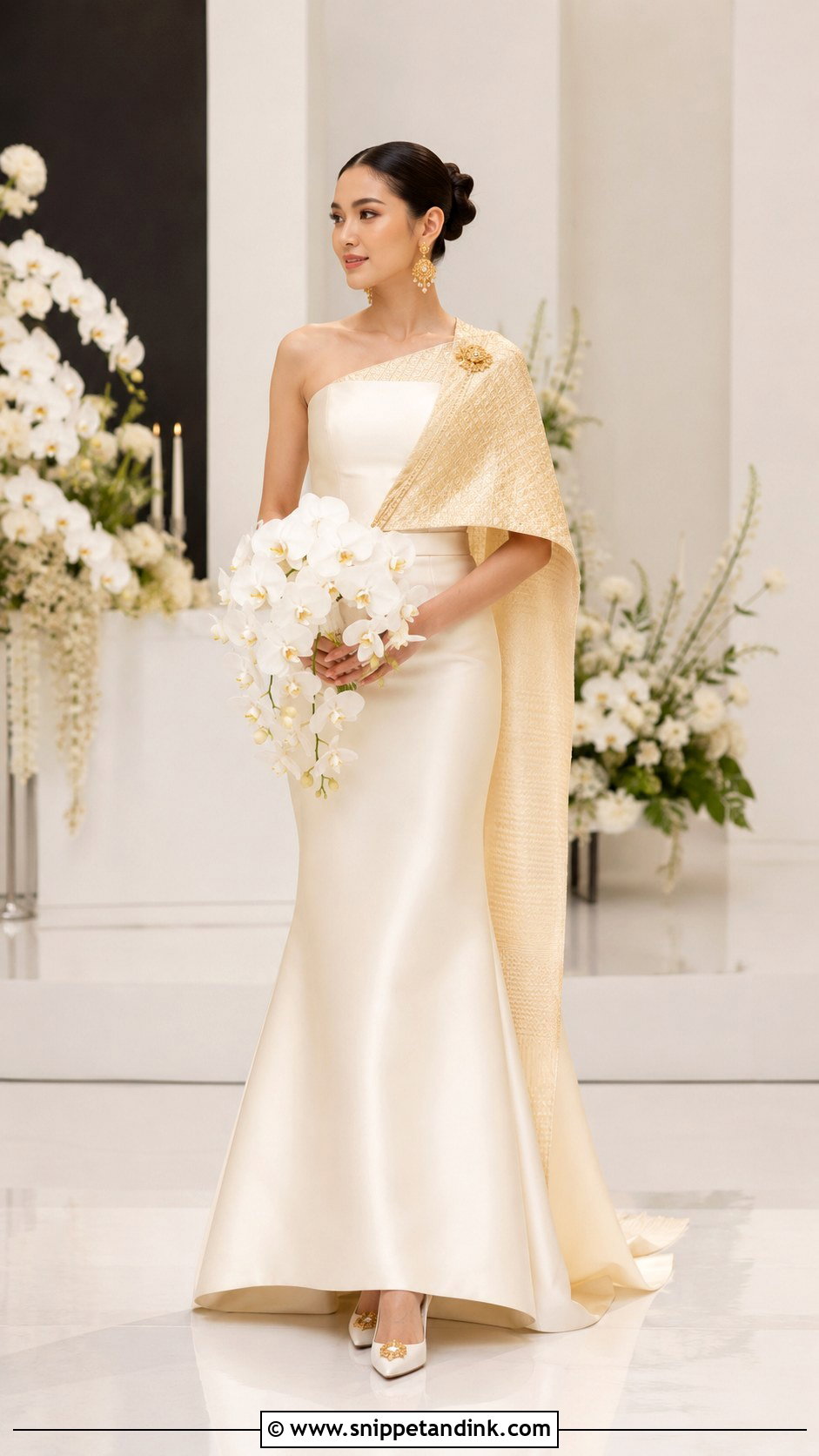 Minimal Satin Wedding Dress With Thai Sash - Snippet and Ink - 20 Thailand Wedding Dress Ideas