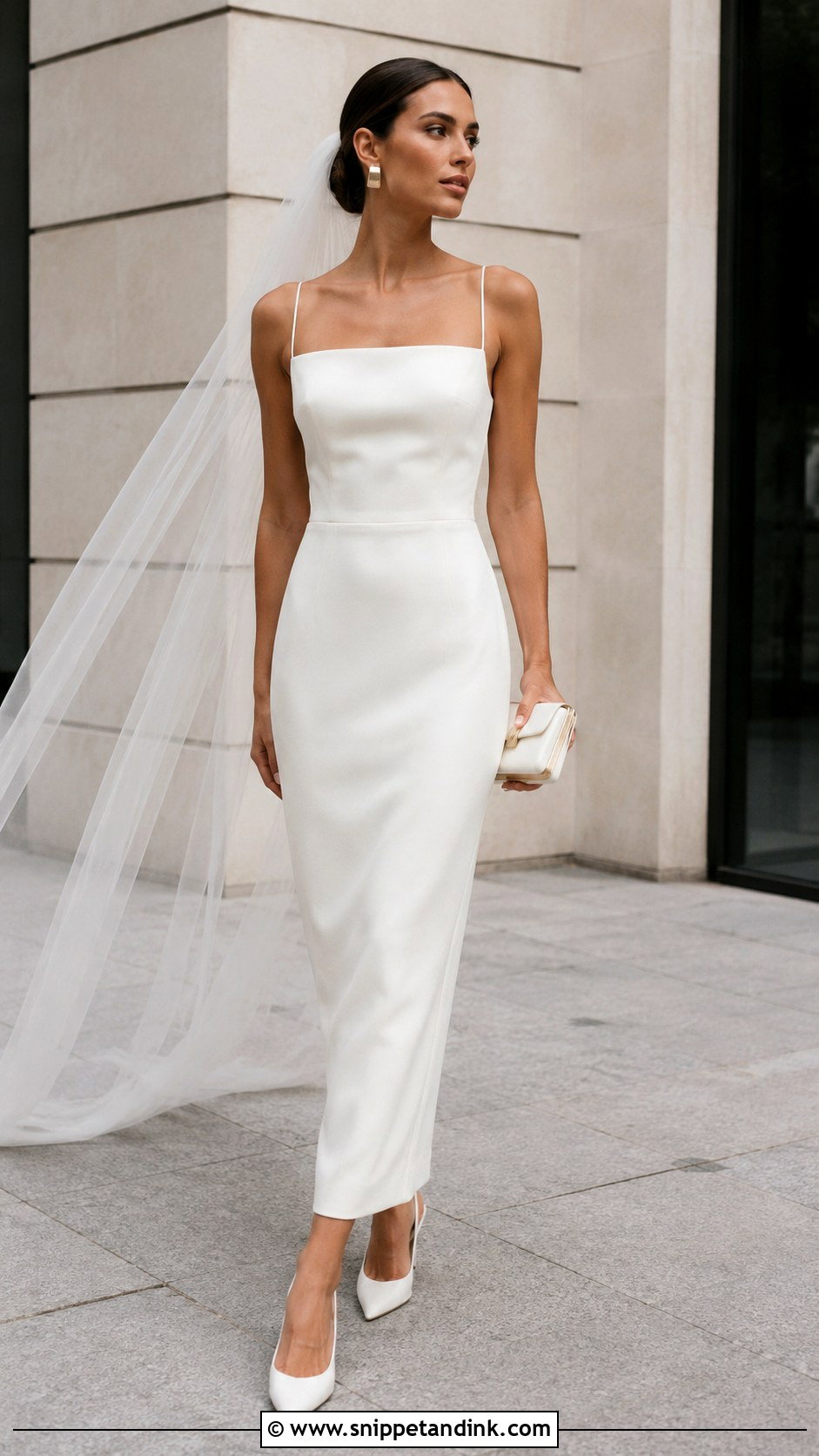 Minimal Sheath Midi Wedding Dress - Snippet and Ink - 20 Midi Length Wedding Dress Ideas