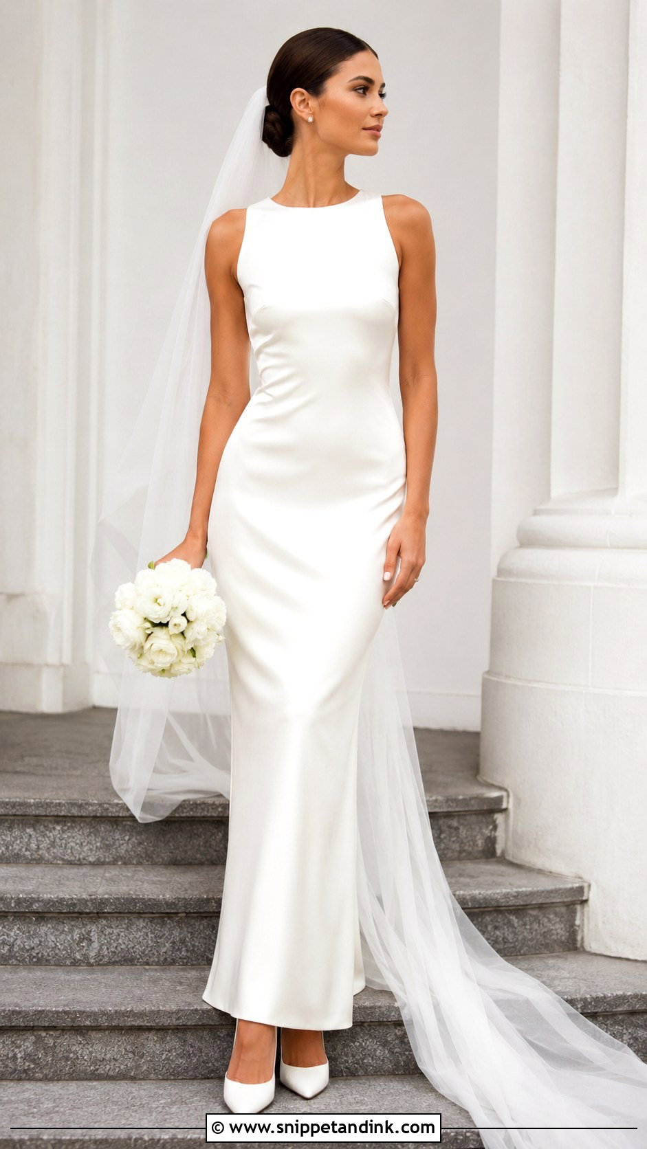 Minimal Tight Wedding Dress With Clean Accessories - Snippet and Ink - 25 Tight Wedding Dresses