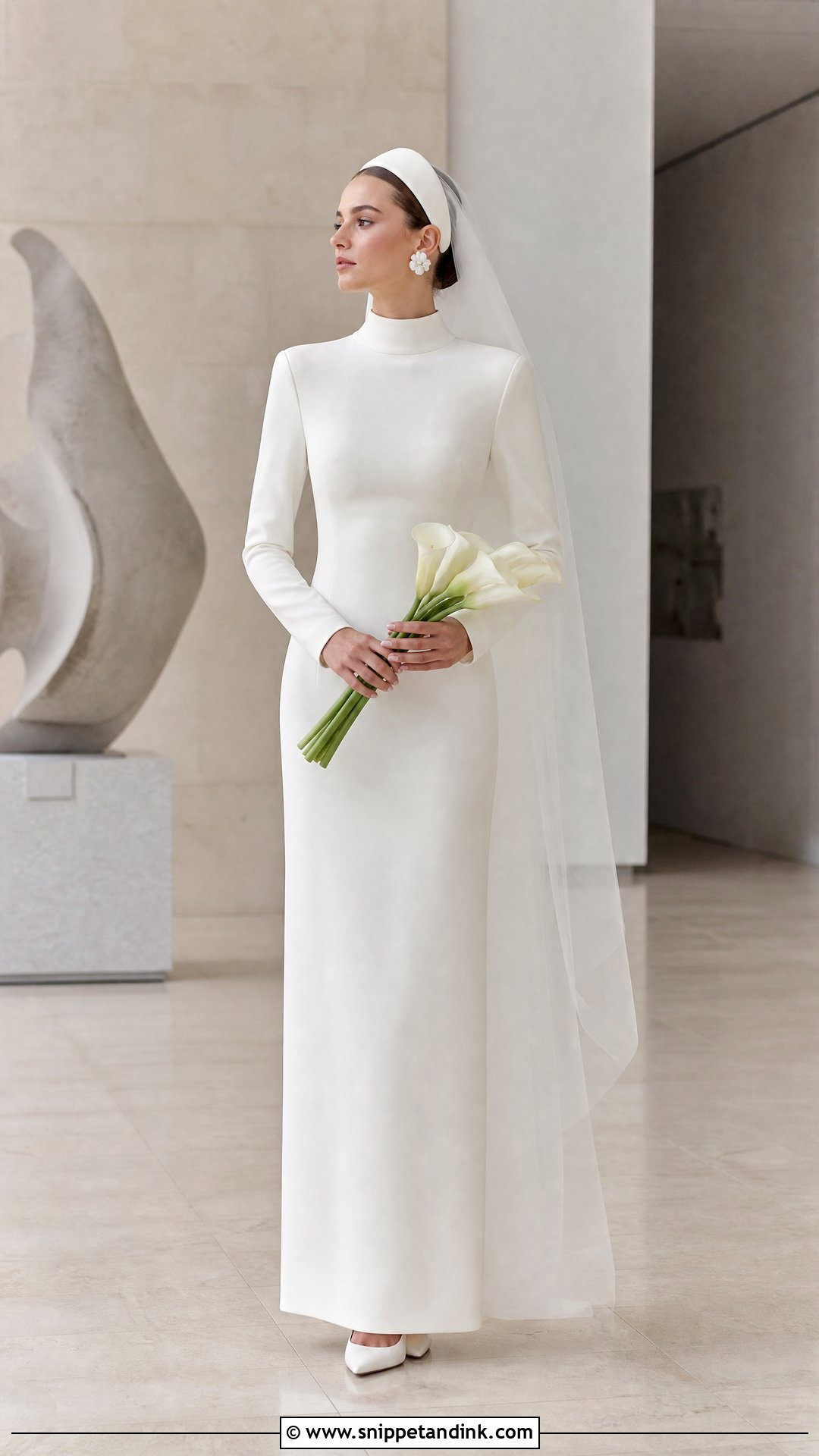 Minimal Wedding Cap With High Neck Gown - Snippet and Ink - 20 Wedding Cap Ideas