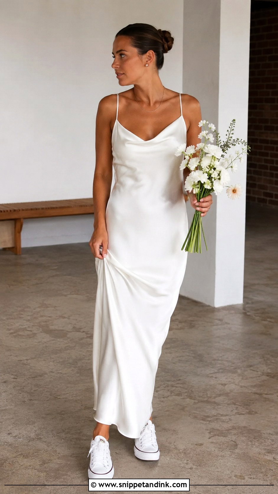 Minimal Wedding Converse With A Slip Dress - Snippet and Ink - 30 Wedding Converse Ideas