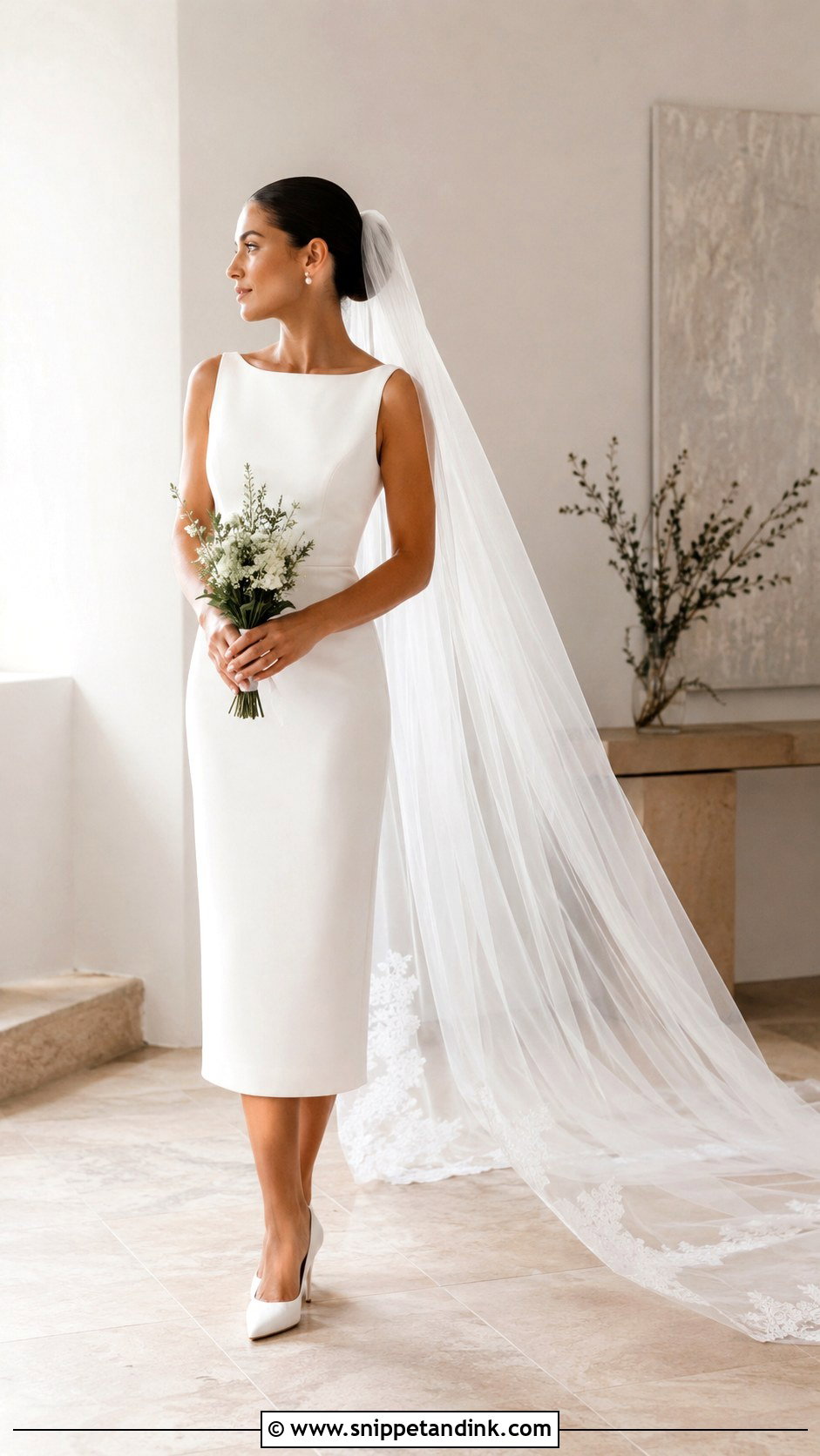 Minimal Wedding Dress With Cathedral Veil - Snippet and Ink - 25 Small Wedding Dress Ideas