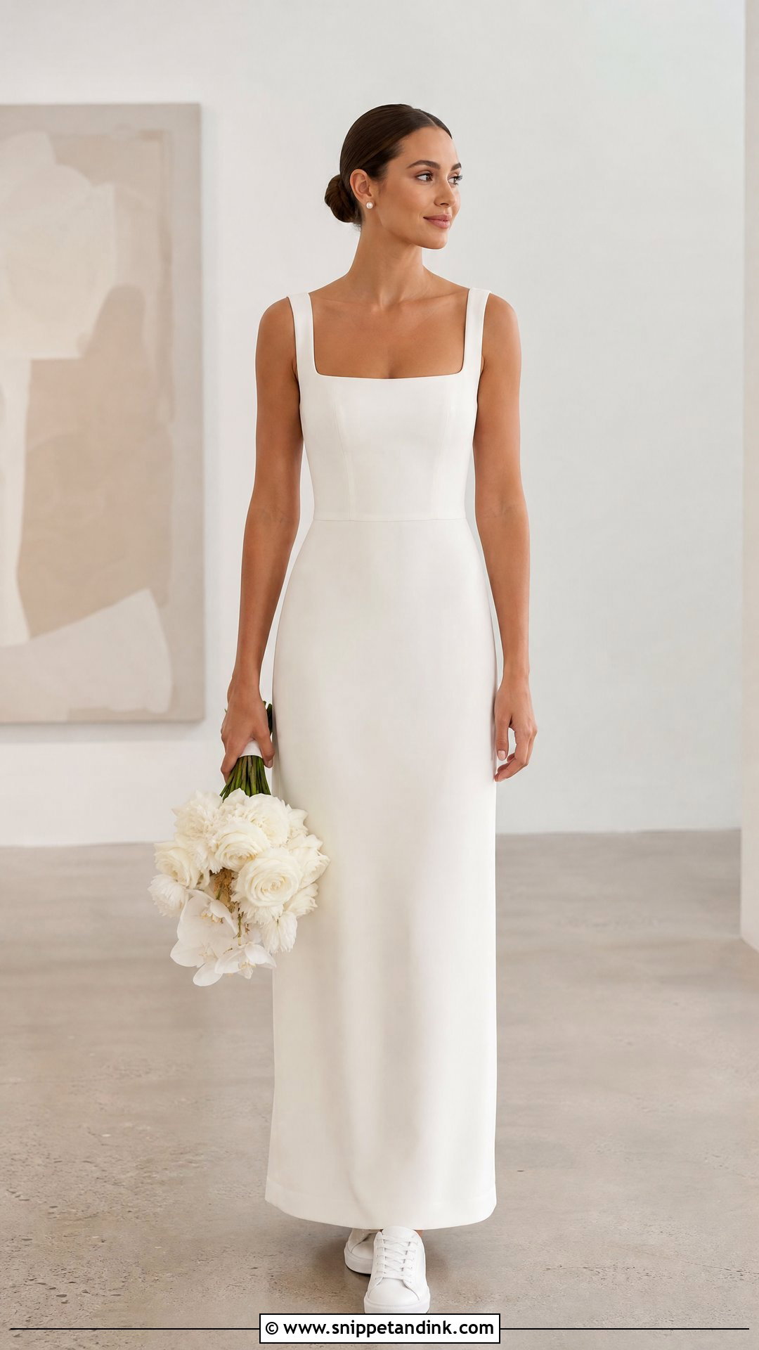 Minimal Wedding Dress With Clean White Sneakers - Snippet and Ink - 25 Wedding Dress with Sneakers Ideas