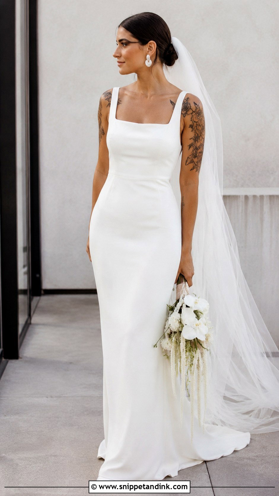Minimal Wedding Dress With Tattoos - Snippet and Ink - 25 Wedding Dress with Tattoos Ideas