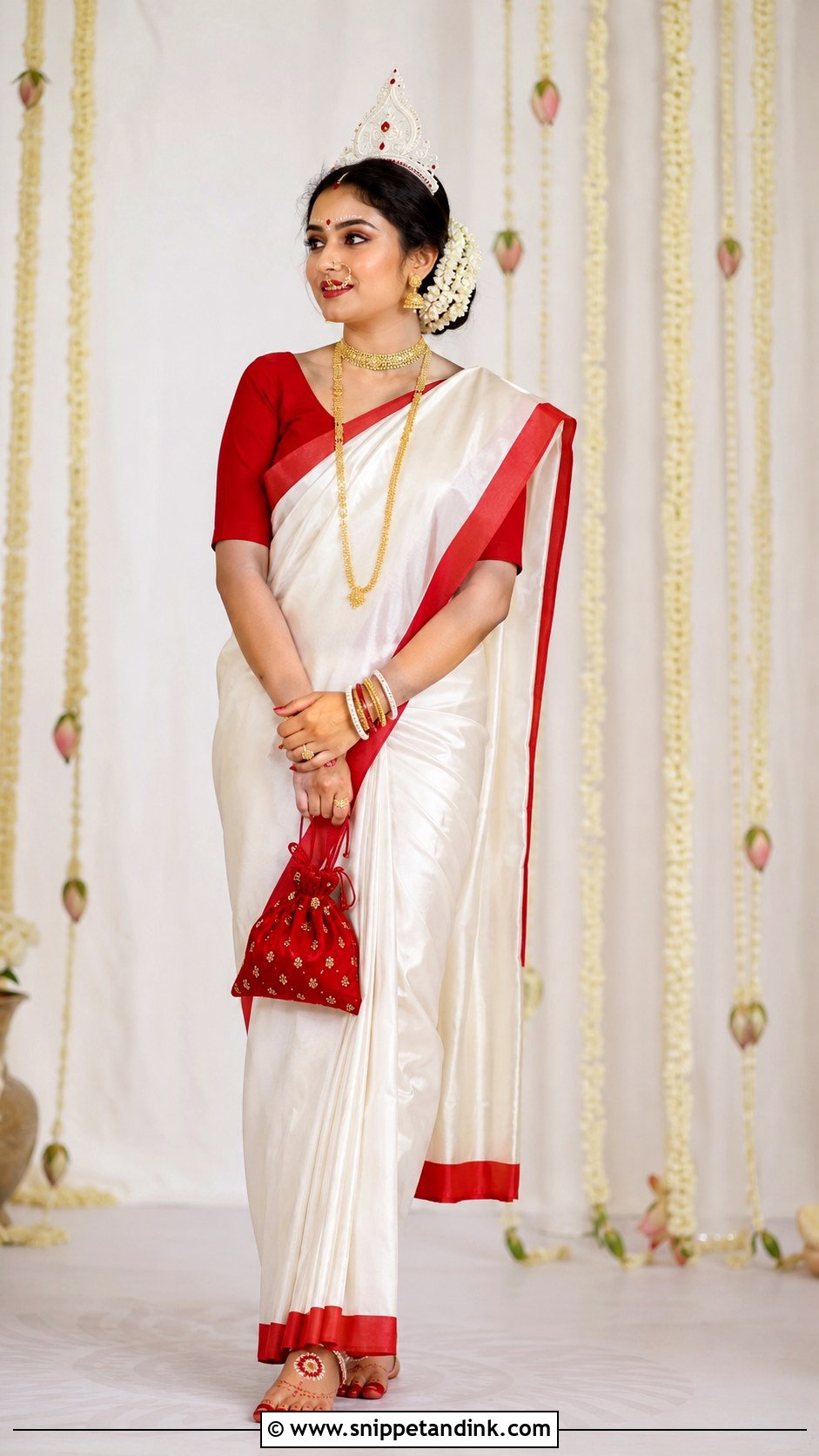 Minimal White And Red Bengali Bridal Look - Snippet and Ink - 20 Bengali Bride Wedding Look Ideas