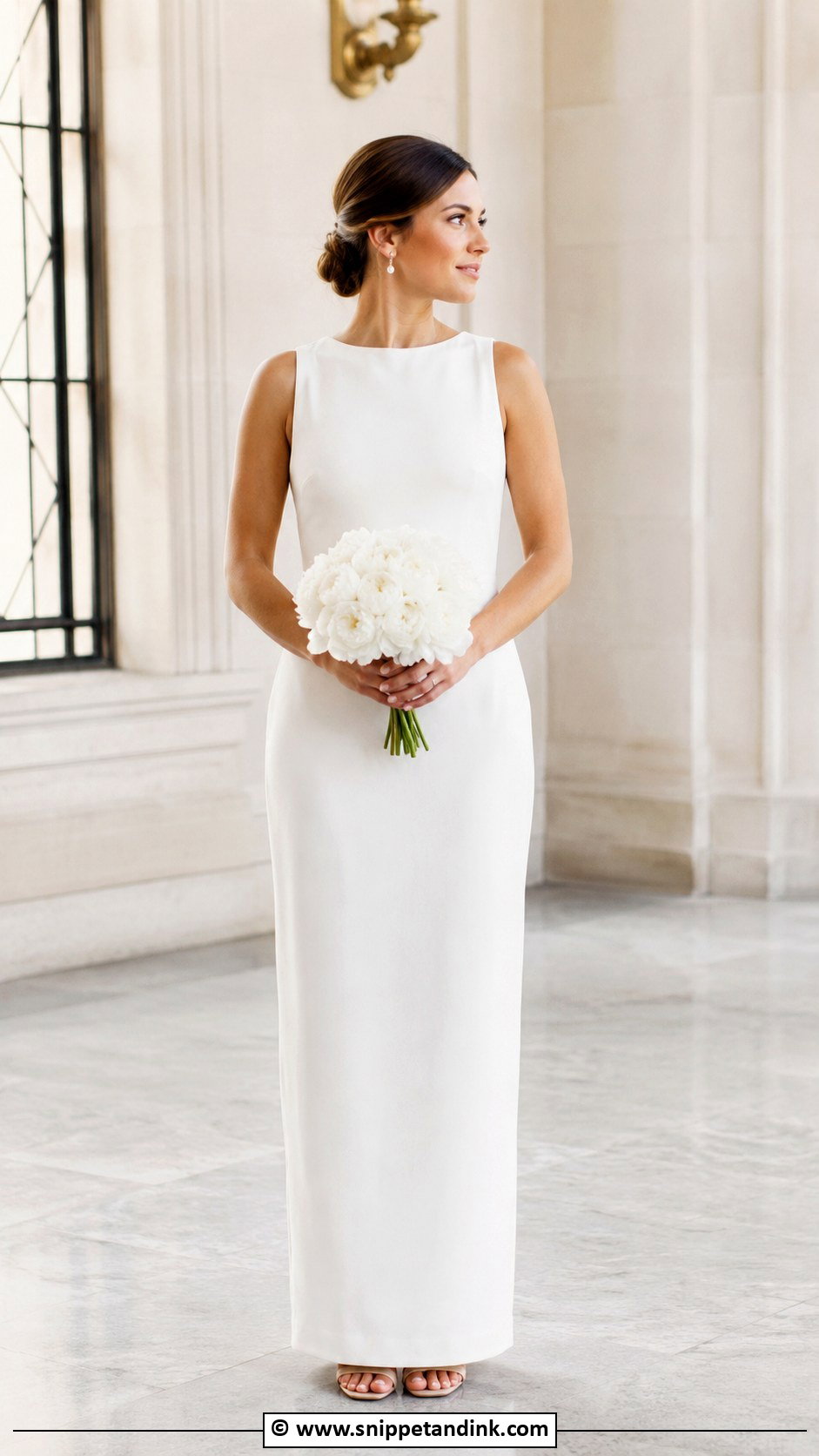 Minimal White Column Civil Wedding Dress - Snippet and Ink - 30 Elegant Classy Civil Wedding Dress Ideas