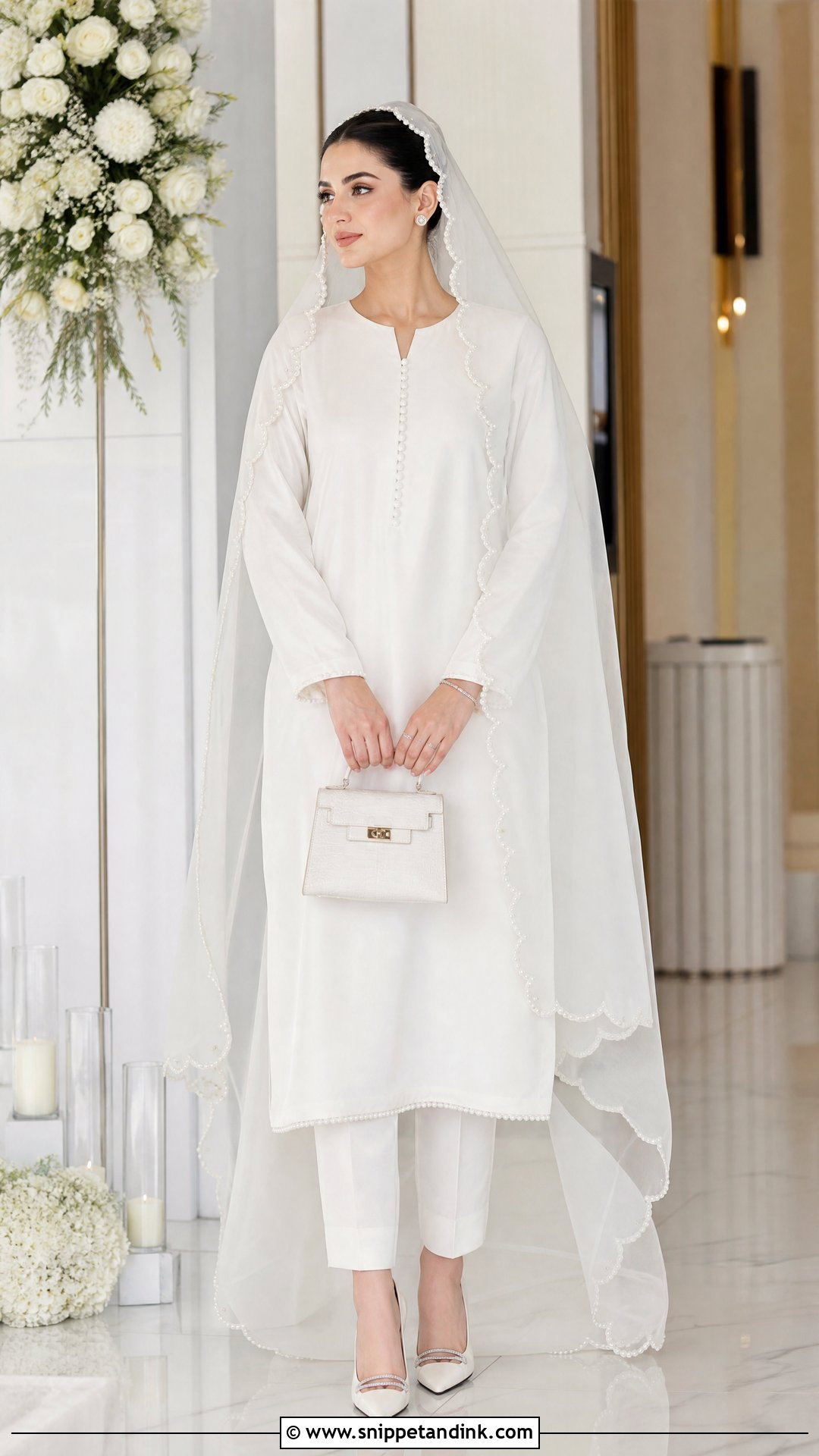 Minimal White Nikah Suit - Snippet and Ink - 20 Nikah Bridal Dress Ideas
