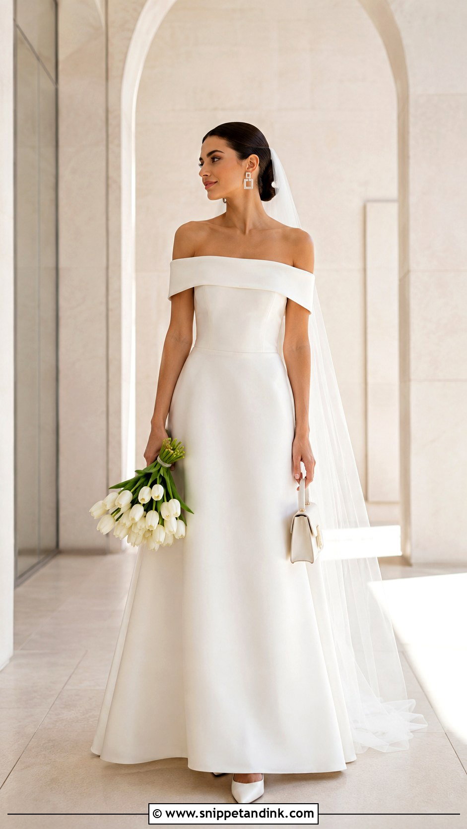 Minimalist A Line Off the Shoulder Wedding Dress - Snippet and Ink - 20 A Line Wedding Dress Off the Shoulder Ideas