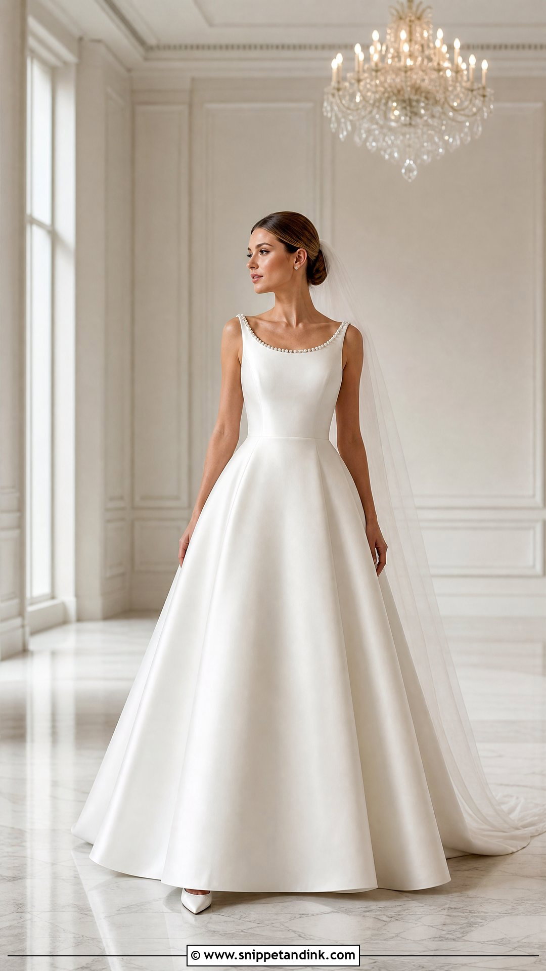 Minimalist Ball Gown With Pearl Neckline - Snippet and Ink - 20 Simple Wedding Dress with Pearls Ideas