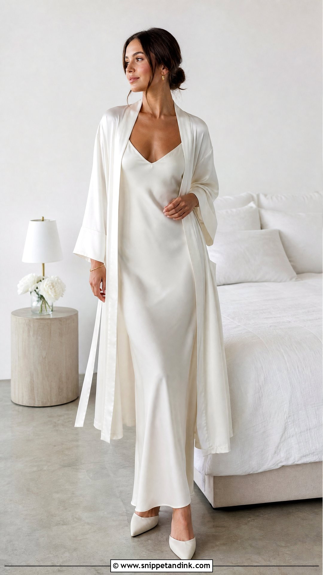 Minimalist Bias Cut Nightgown With Silk Robe - Snippet and Ink - 20 Wedding Nightgown Ideas