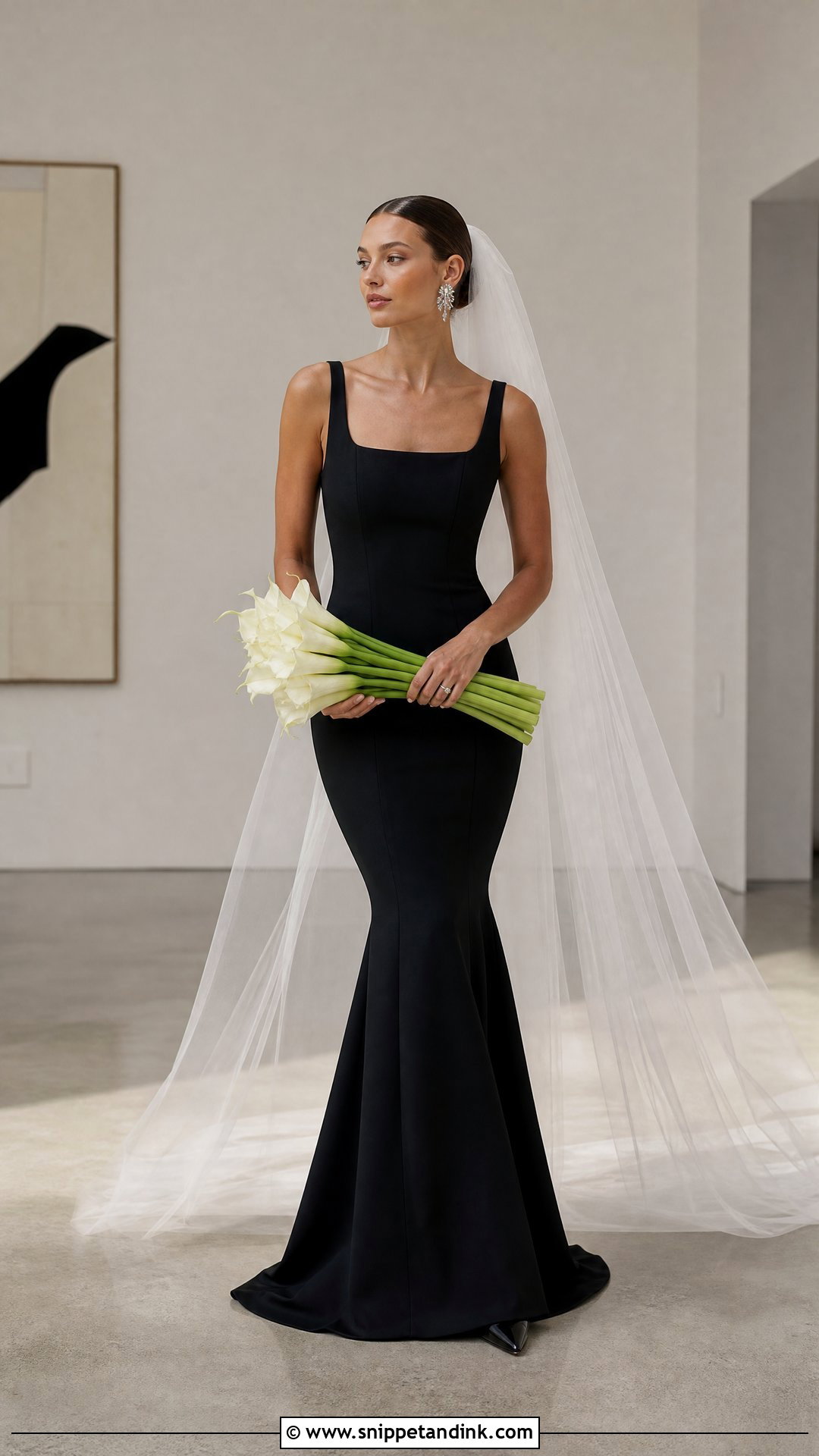 Minimalist Black Crepe Mermaid Wedding Dress - Snippet and Ink - 25 Black Mermaid Wedding Dress Ideas