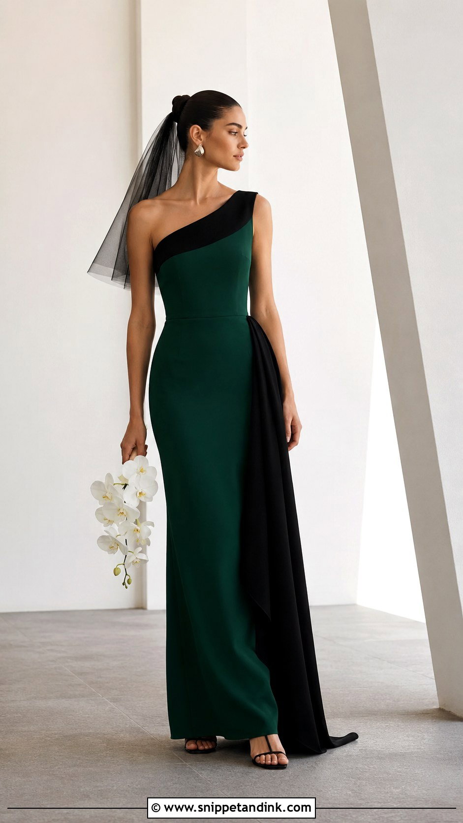 Minimalist Black and Green Column Wedding Dress - Snippet and Ink - 20 Black and Green Wedding Dress Ideas