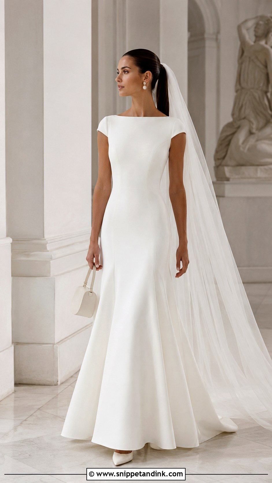Minimalist Boat Neck Wedding Dress With Cap Sleeves - Snippet and Ink - 20 Boat Neck Wedding Dress with Sleeves