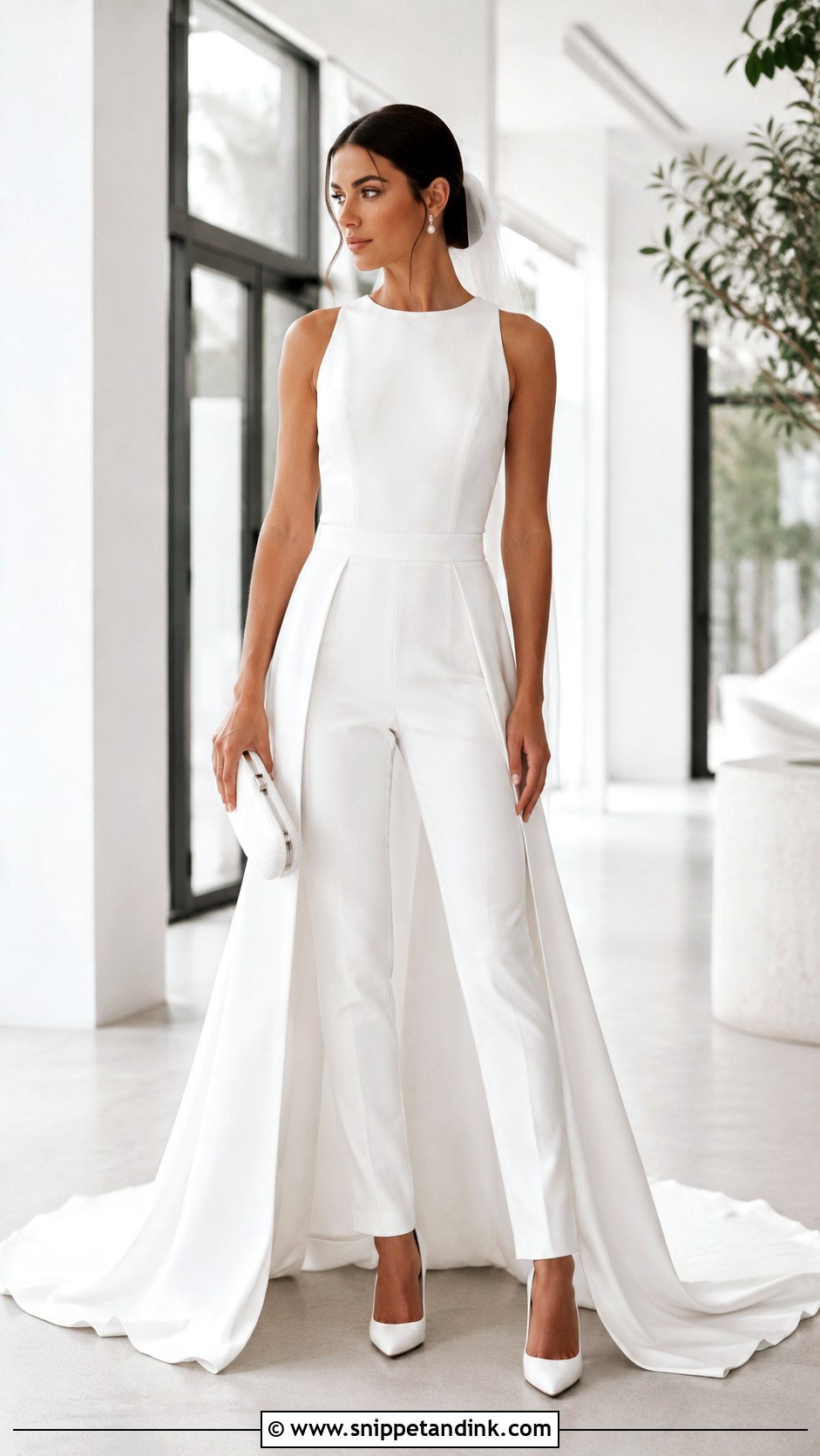 Minimalist Bridal Bodysuit With Detachable Train - Snippet and Ink - 20 Bridal Bodysuit Ideas
