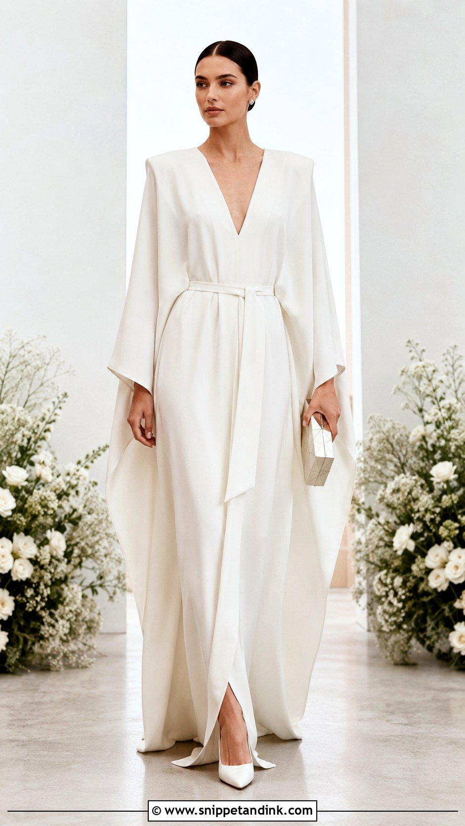 Minimalist Bridal Kaftan With Pointed Heels - Snippet and Ink - 20 Bridal Kaftan Ideas