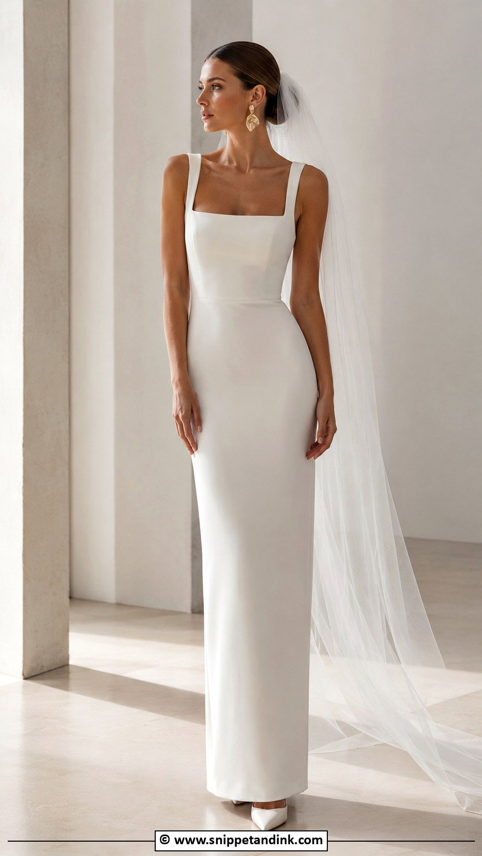 Minimalist Bride Column Dress Outfit - Snippet and Ink - 30 Bride Outfits