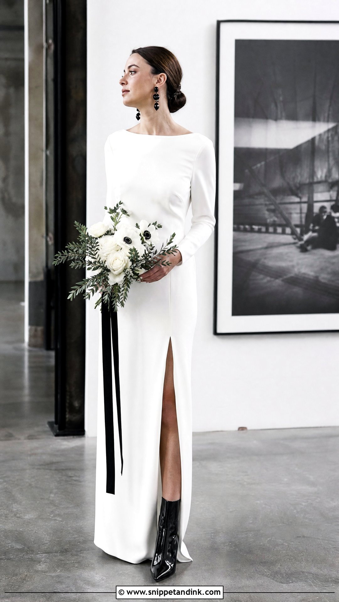 Minimalist Bride Gown With Black Ankle Boots - Snippet and Ink - 20 Bride with Boots Ideas
