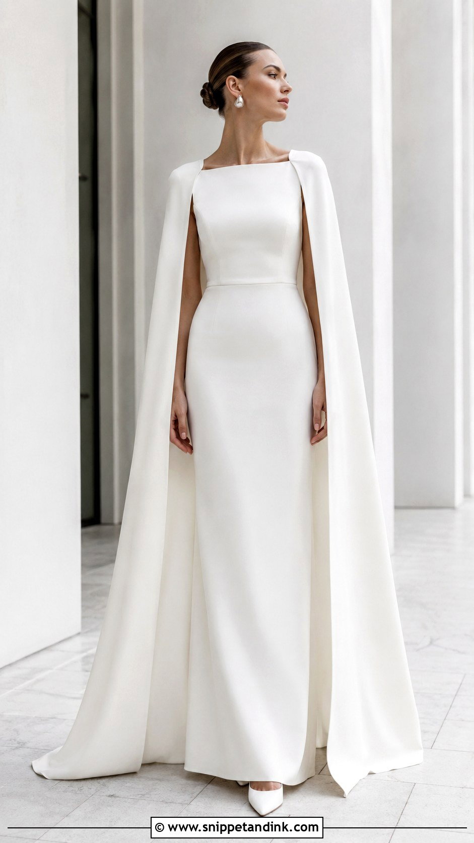 Minimalist Cape Sleeve Wedding Dress - Snippet and Ink - 20 Cape Sleeve Wedding Dress Ideas