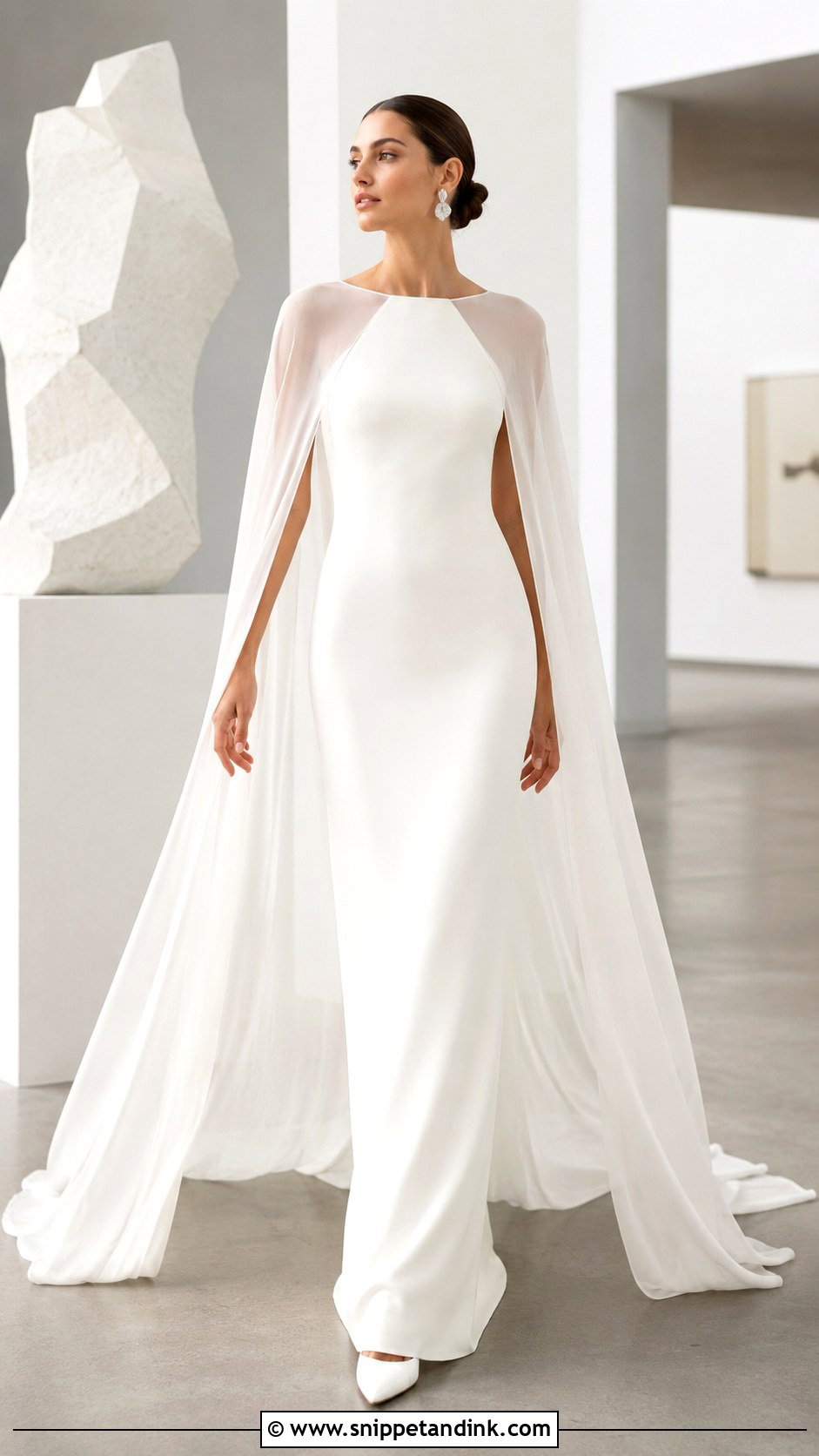 Minimalist Cape Wedding Dress - Snippet and Ink - 30 Wedding Dress with Cape Ideas