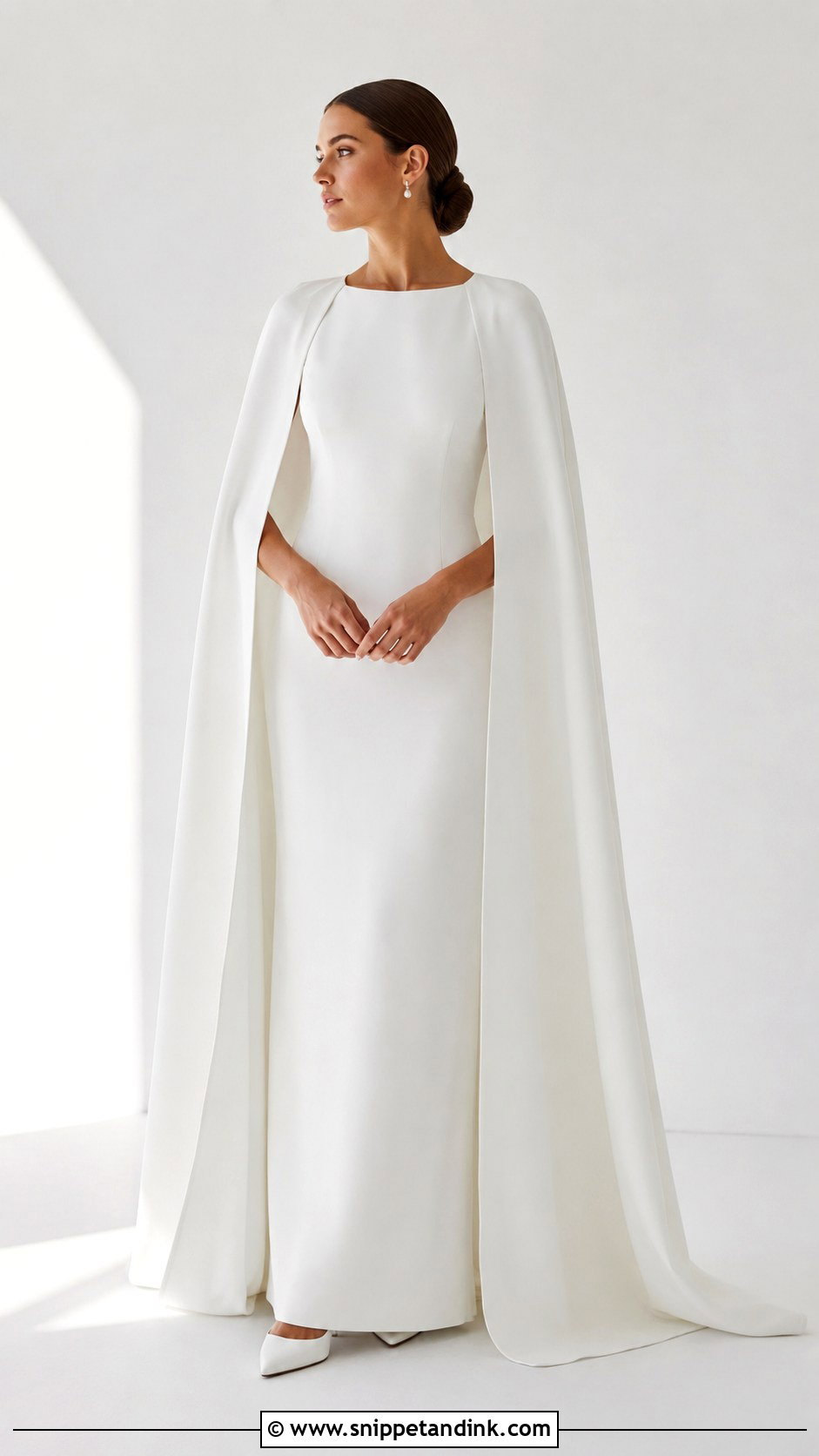 Minimalist Cape Wedding Dress - Snippet and Ink - 30 Cape Wedding Dress Ideas