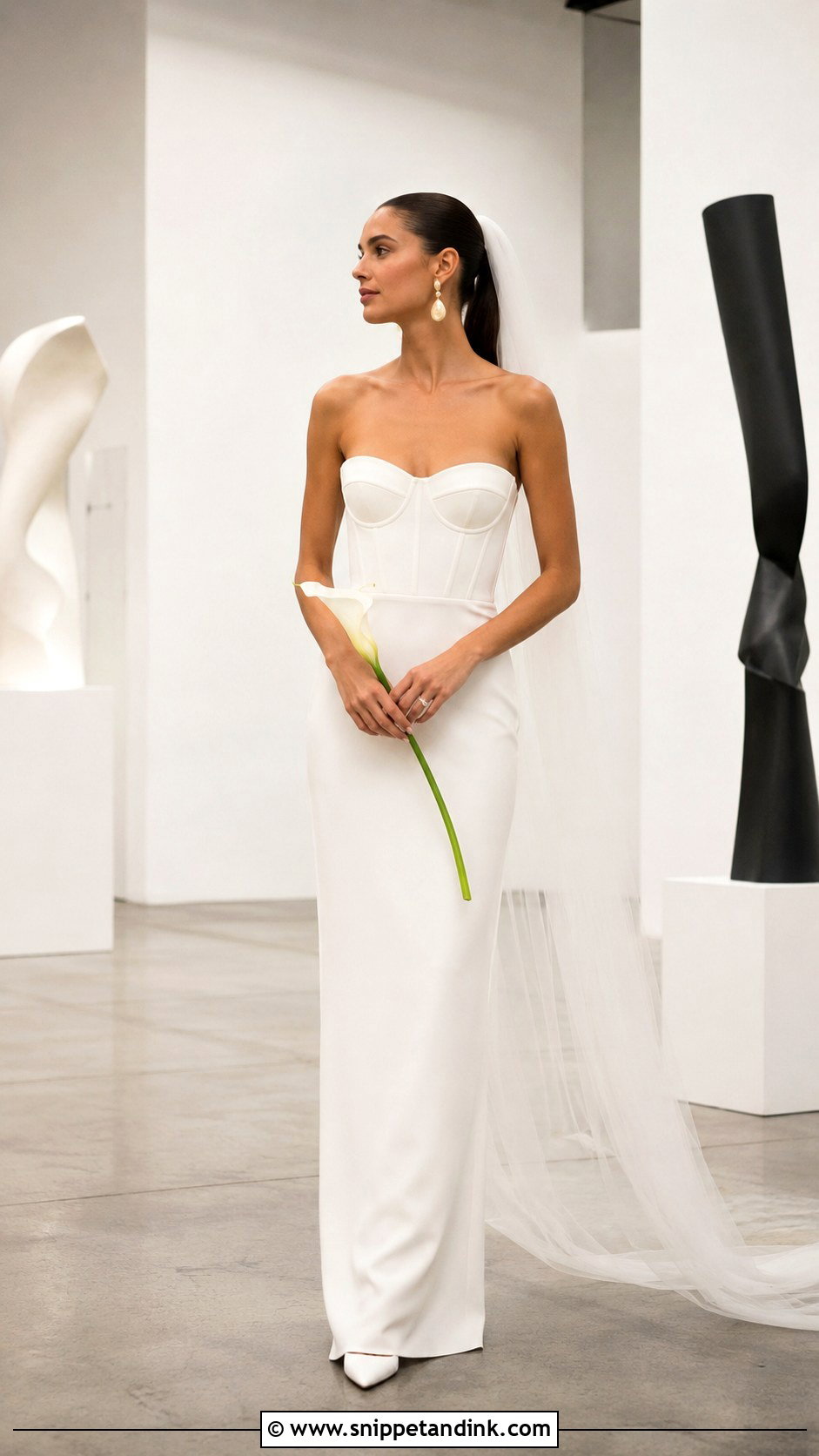 Minimalist Column Balconette Wedding Dress - Snippet and Ink - 20 Balconette Wedding Dress Ideas