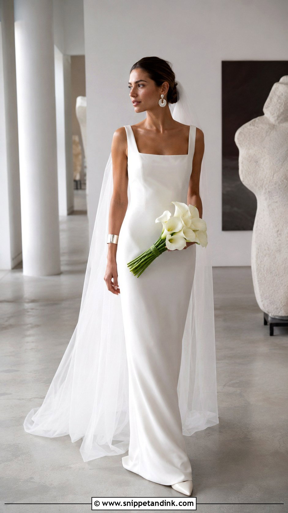 Minimalist Column Bridal Gown Look - Snippet and Ink - 20 Bridal Gown Aesthetic Ideas