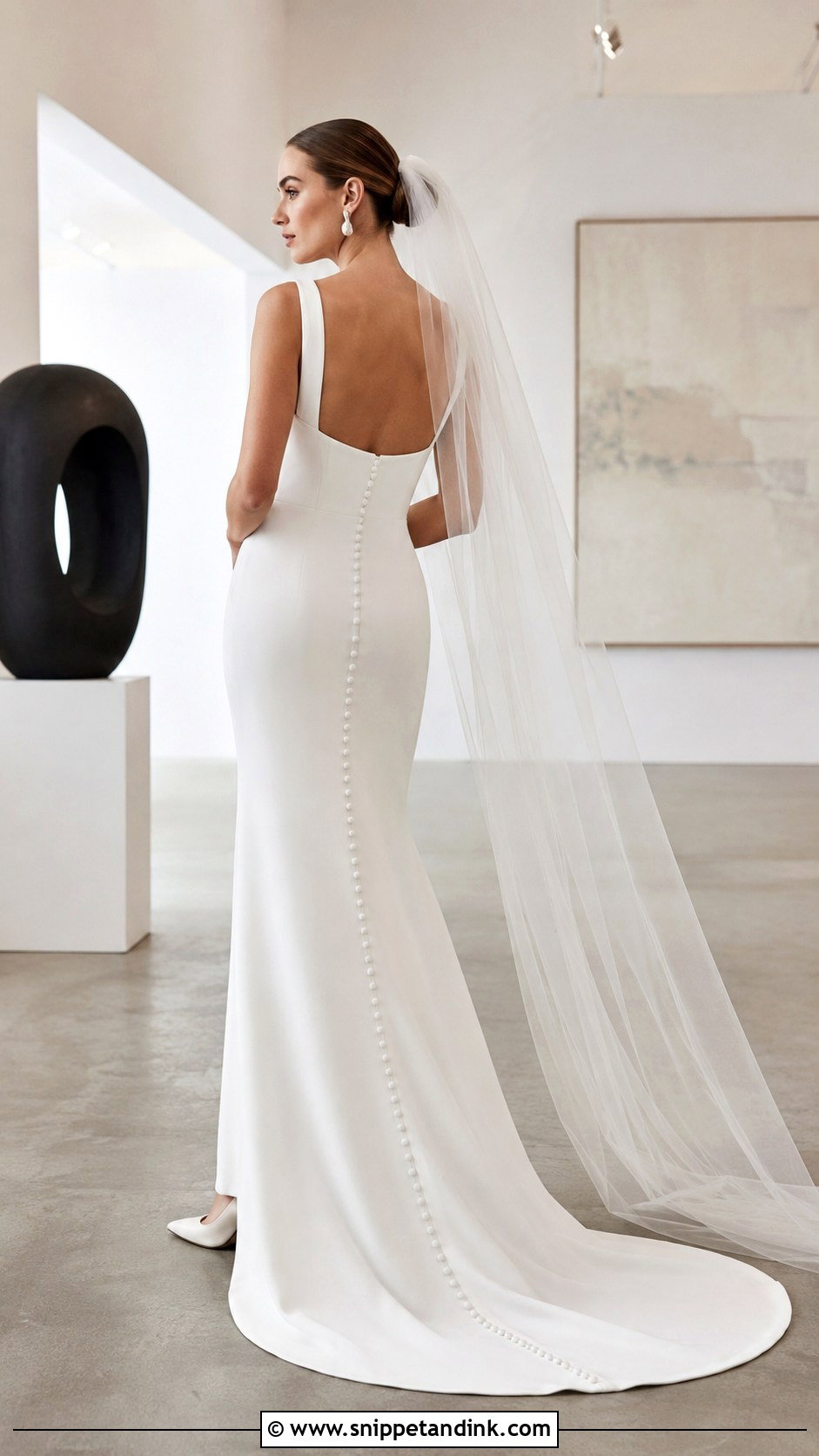 Minimalist Column Button Back Wedding Dress - Snippet and Ink - 20 Button Back Wedding Dress Ideas
