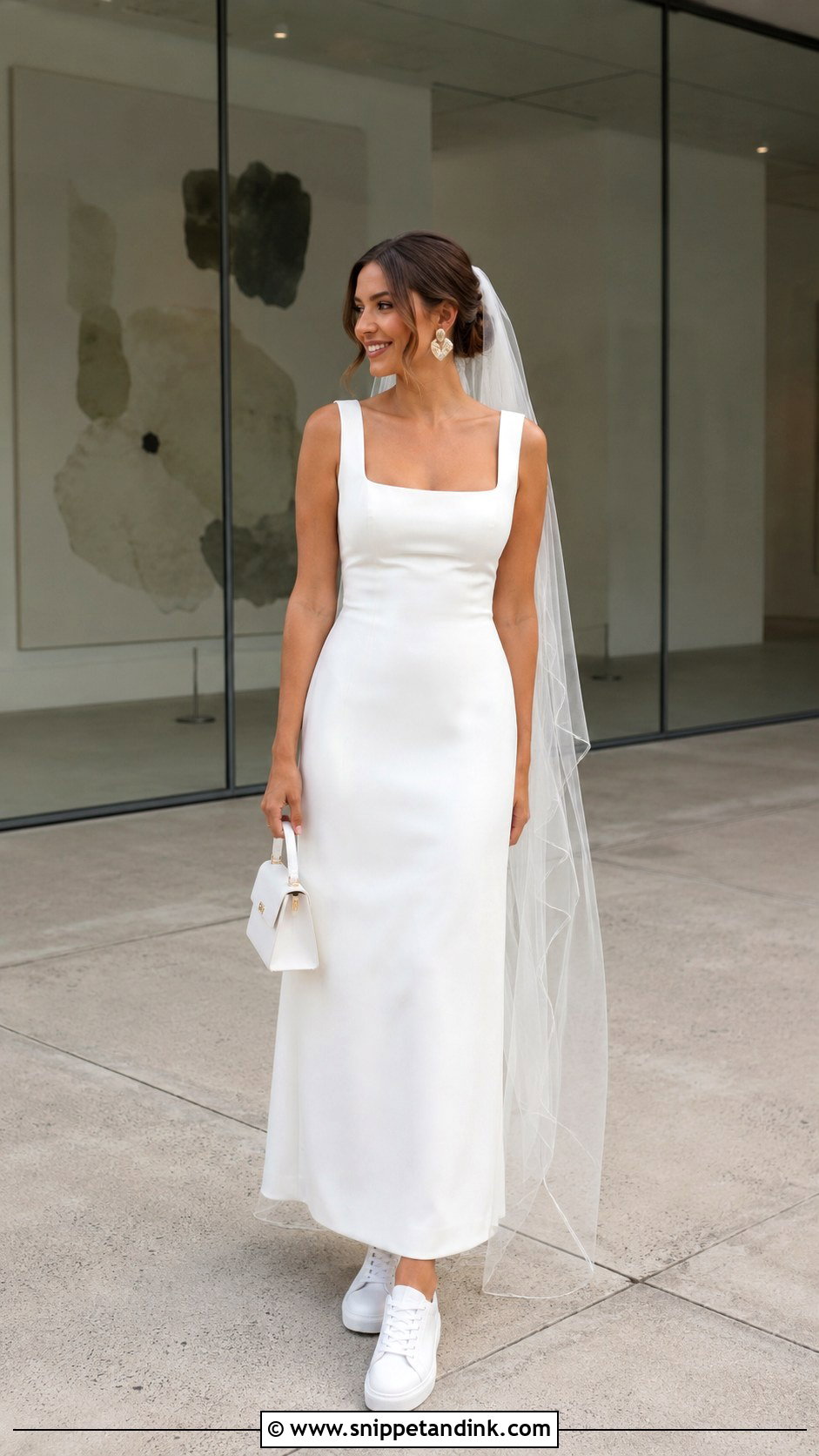 Minimalist Column Dress And Sneakers Wedding Outfit - Snippet and Ink - 20 Alternative Wedding Outfit Ideas