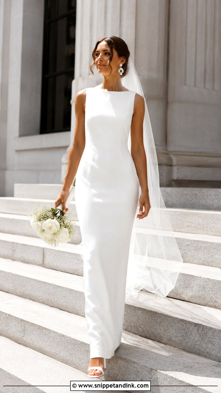 Minimalist Column Dress Bride Outfit - Snippet and Ink - 25 Classy Bride Ideas