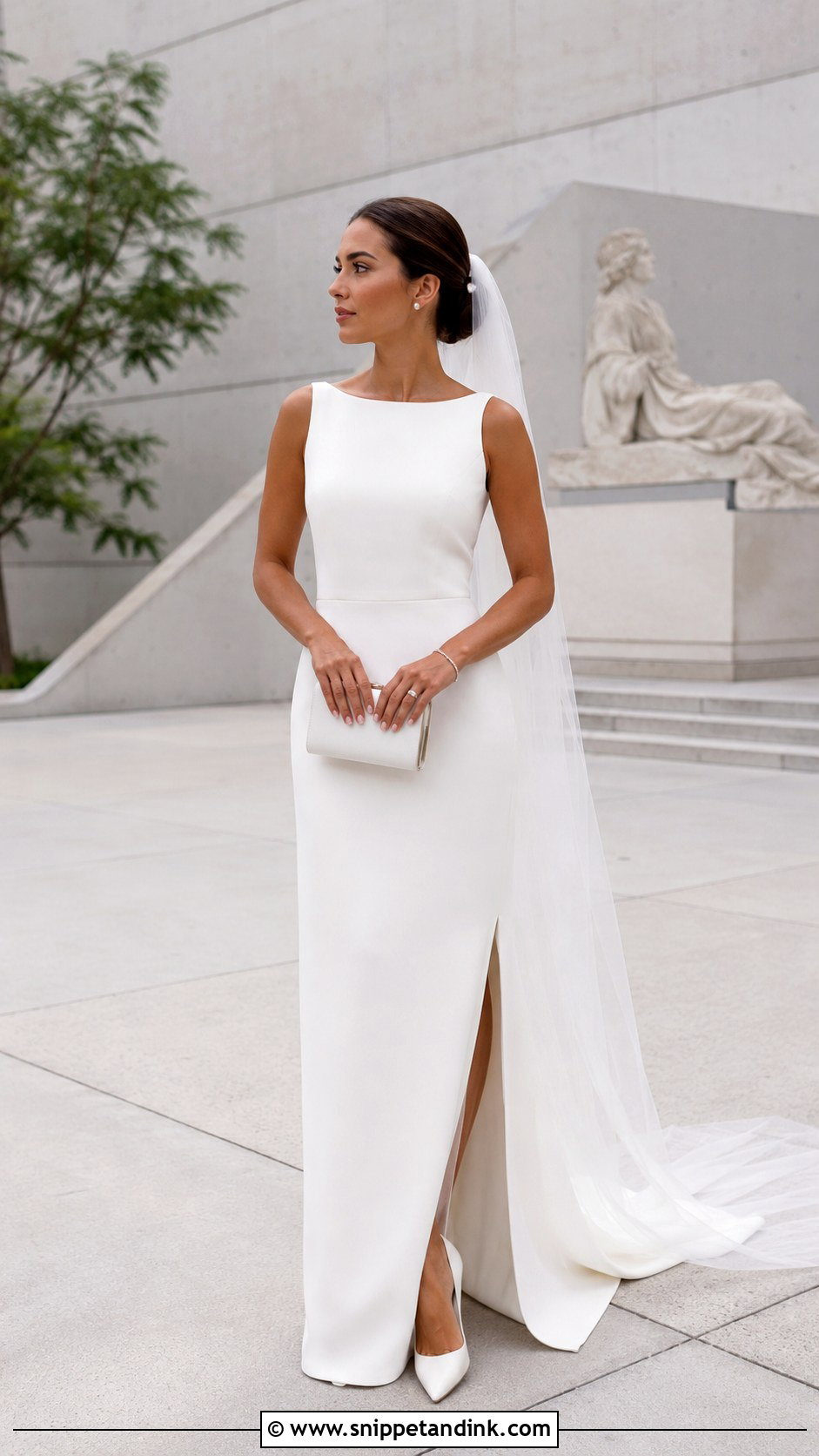 Minimalist Column Elopement Wedding Dress - Snippet and Ink - 20 Elopment Wedding Dress Ideas