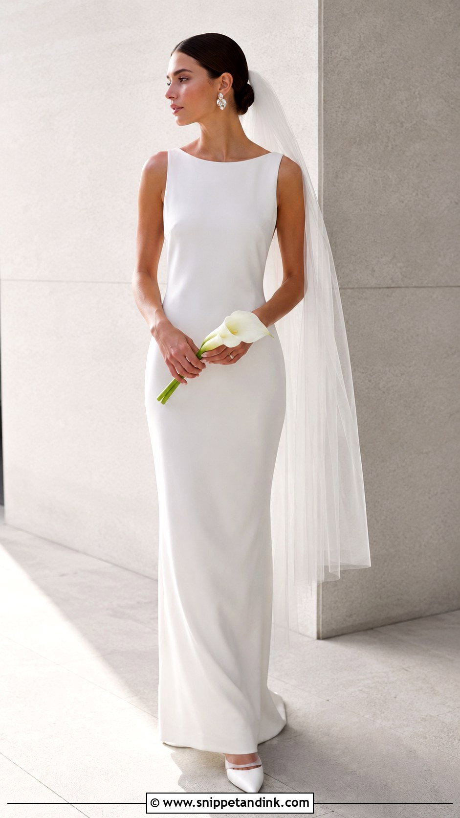 Minimalist Column Eloping Wedding Dress - Snippet and Ink - 20 Eloping Wedding Dress Ideas